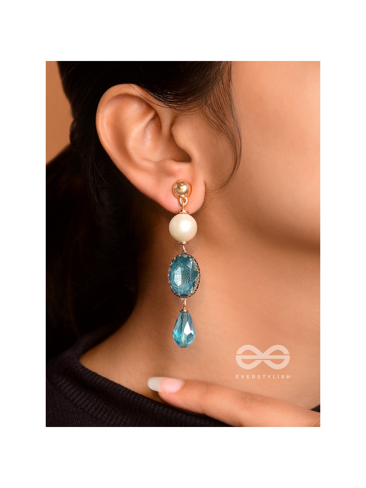 The Azure Allure- Golden Embellished Earrings