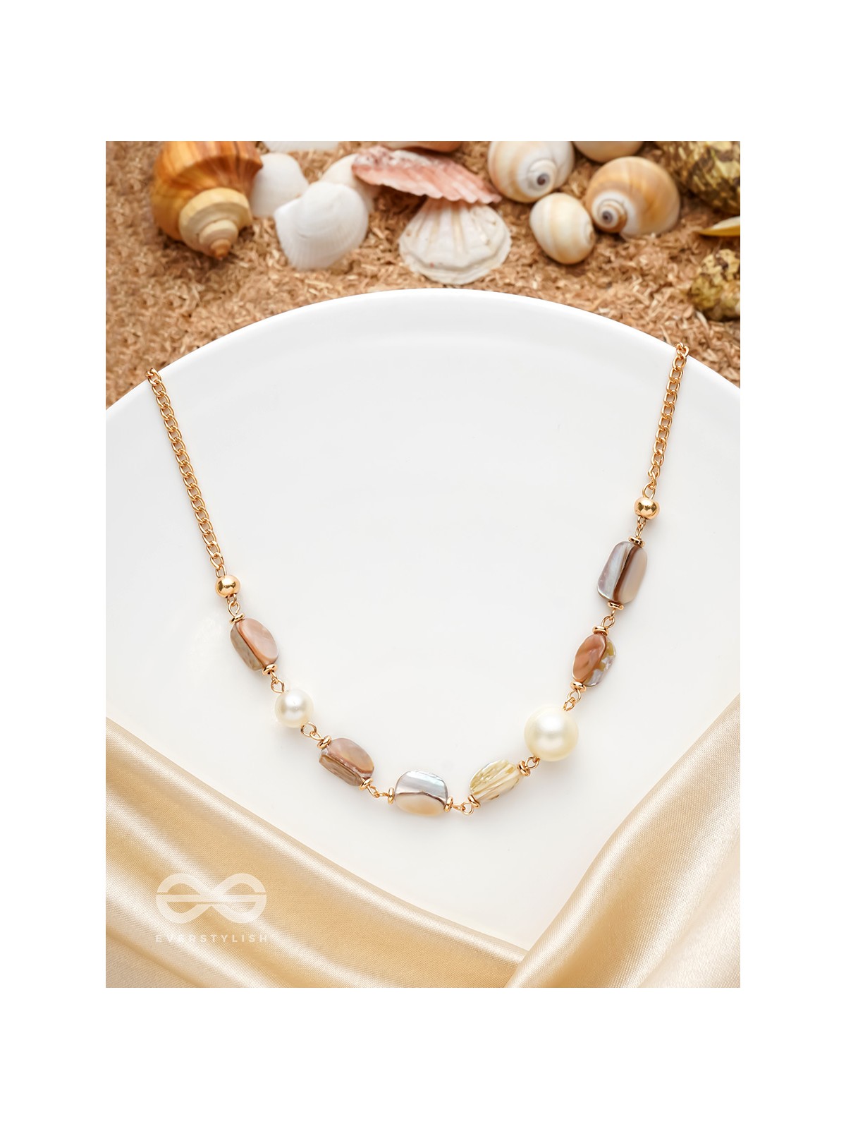 The Sea Sensation- Golden Pearl Necklace With Anti-Tarnish Coating 