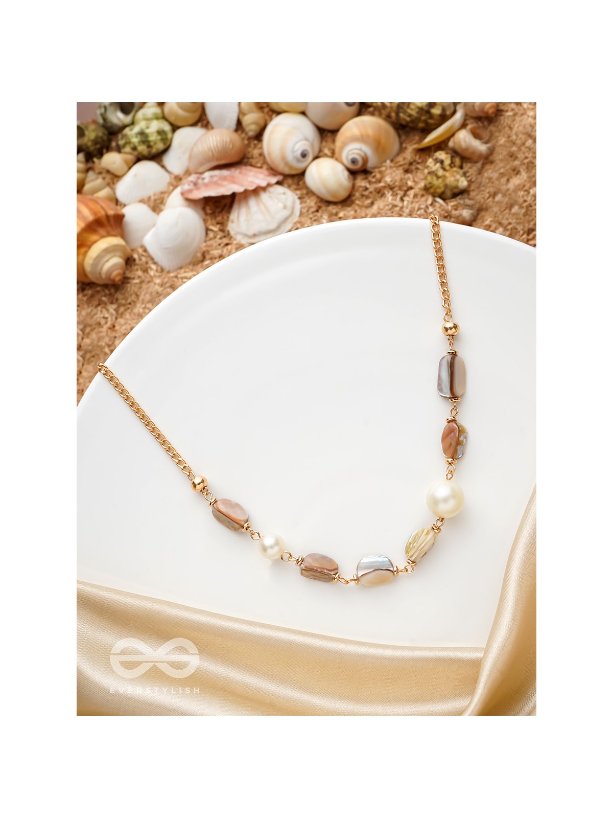 The Sea Sensation- Golden Pearl Necklace With Anti-Tarnish Coating 