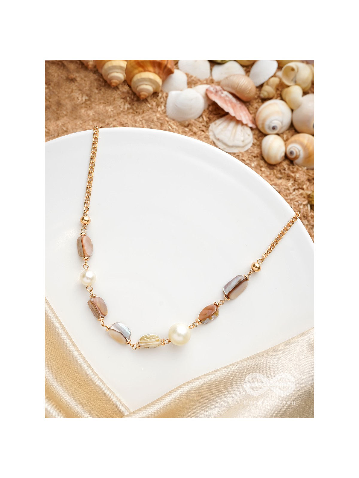 The Sea Sensation- Golden Pearl Necklace With Anti-Tarnish Coating 