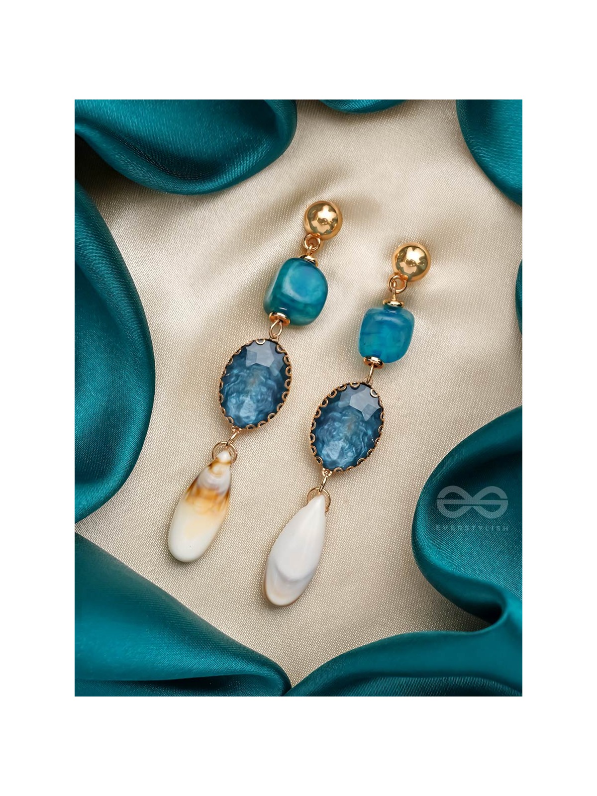 The Sapphire Hues- Golden Embellished Earrings