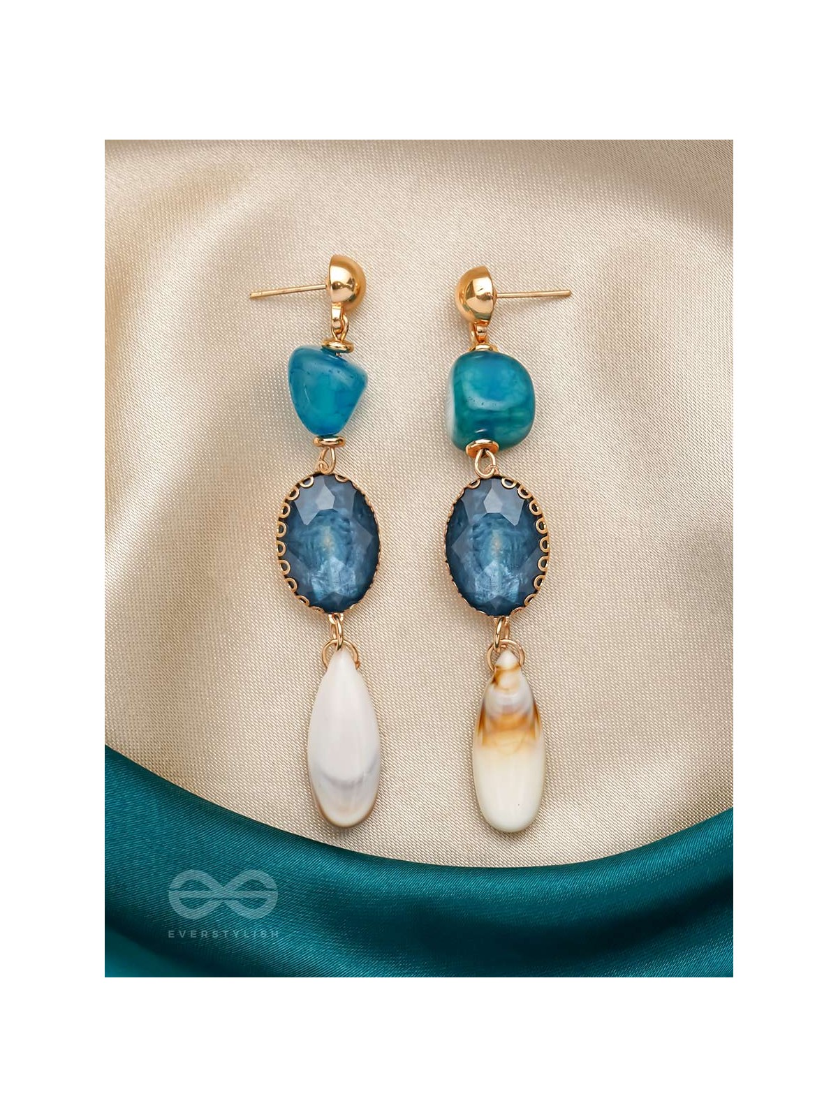 The Sapphire Hues- Golden Embellished Earrings