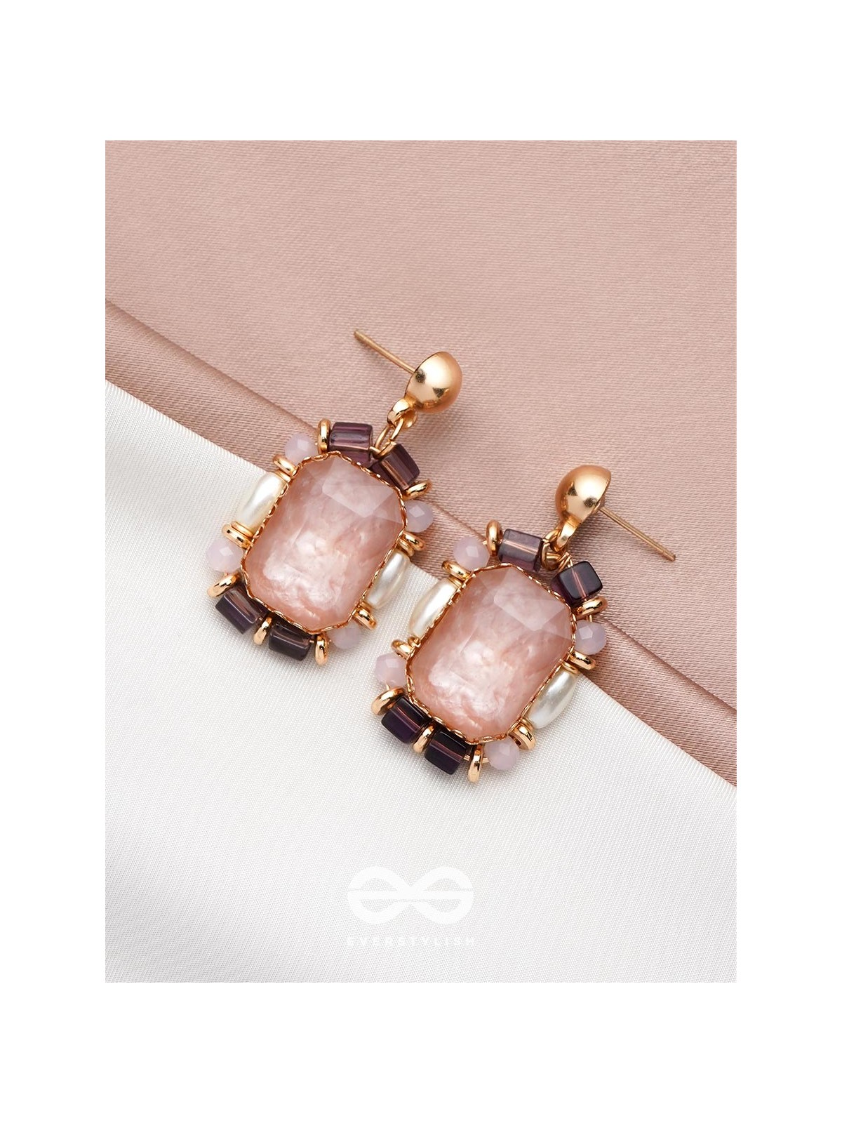 The Pink Peony- Golden Embellished Earrings