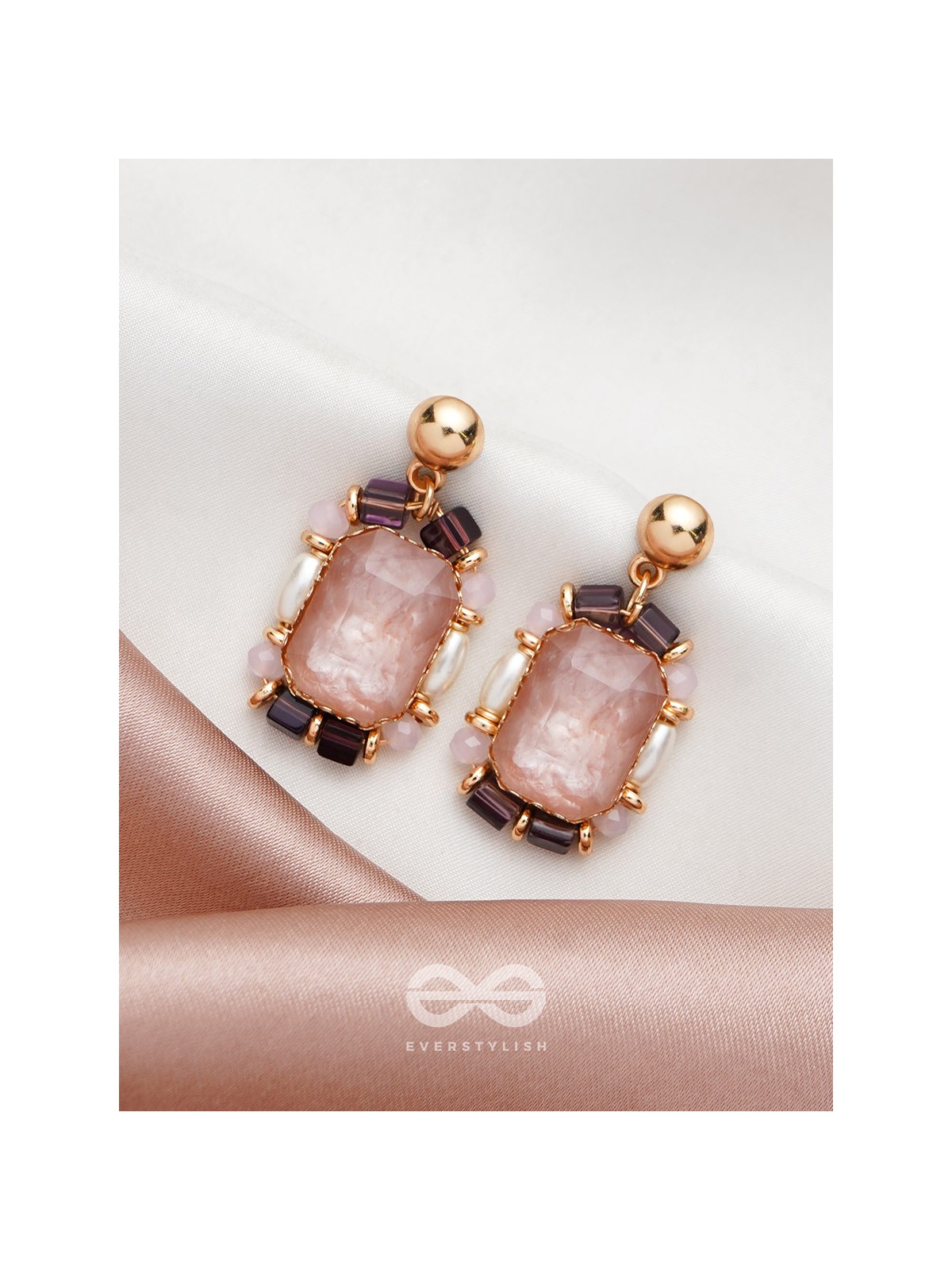 The Pink Peony- Golden Embellished Earrings