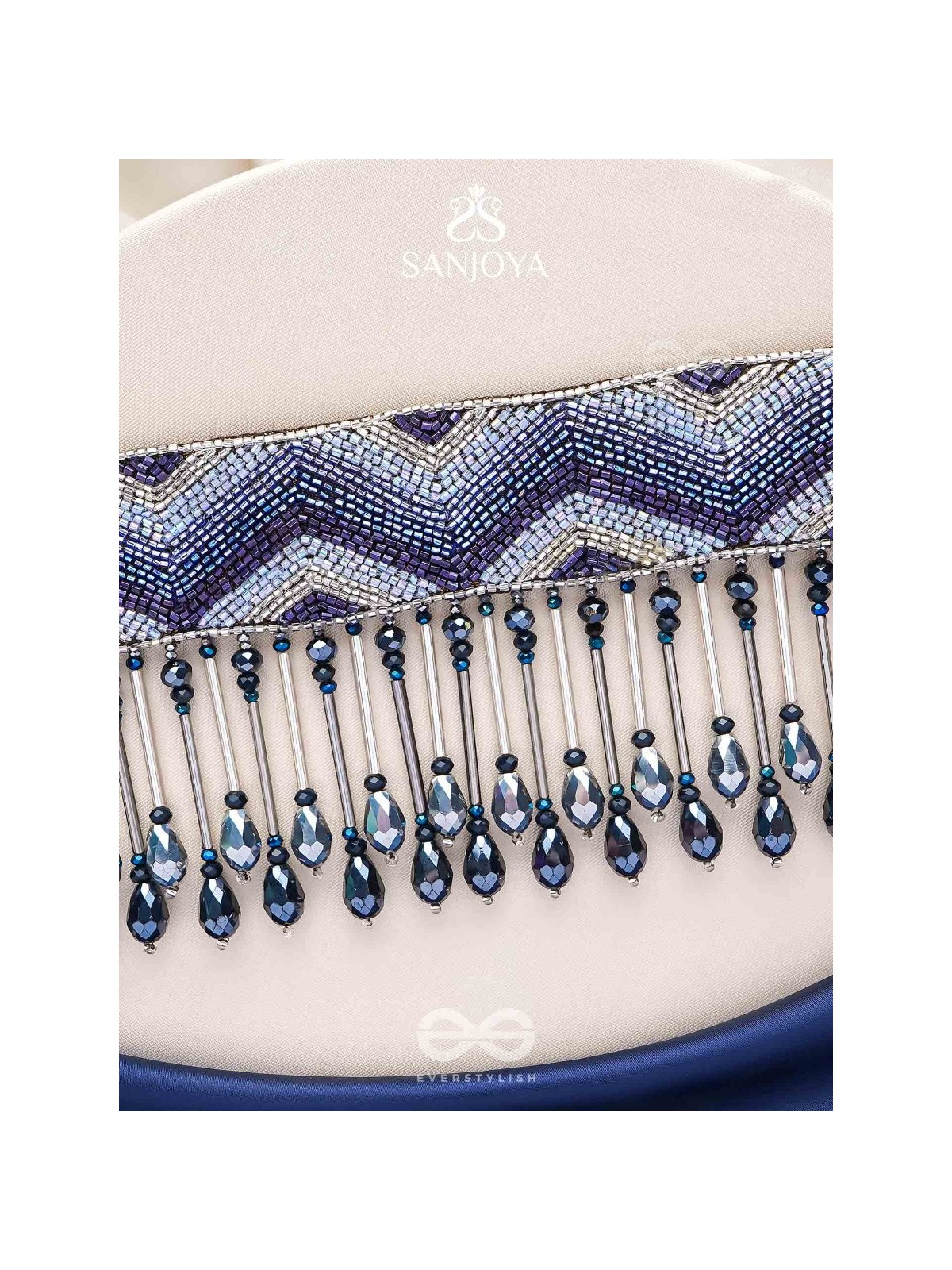 Adrisha - The Indigo Hills - Cutdana And Glass Drops Hand Embroidered Choker Neckpiece