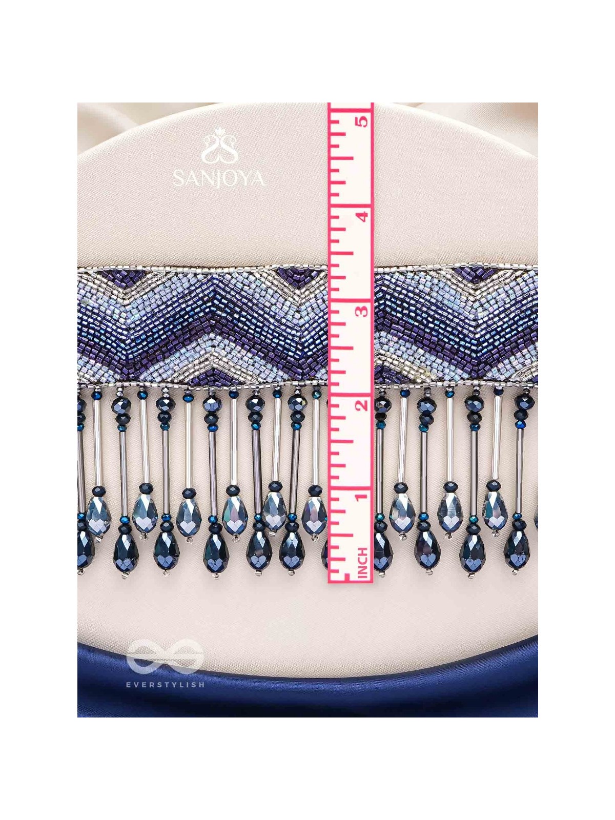 Adrisha - The Indigo Hills - Cutdana And Glass Drops Hand Embroidered Choker Neckpiece