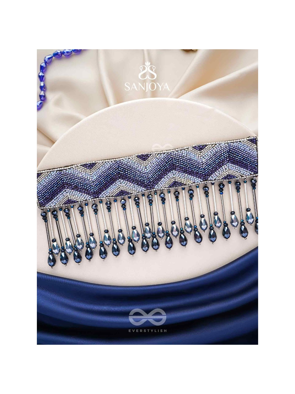 Adrisha - The Indigo Hills - Cutdana And Glass Drops Hand Embroidered Choker Neckpiece