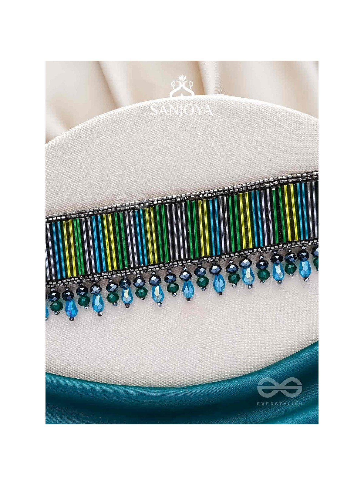 Vapraa- The Flower Bed- Glass Beads & Glass Drops Embroidered Choker Necklace