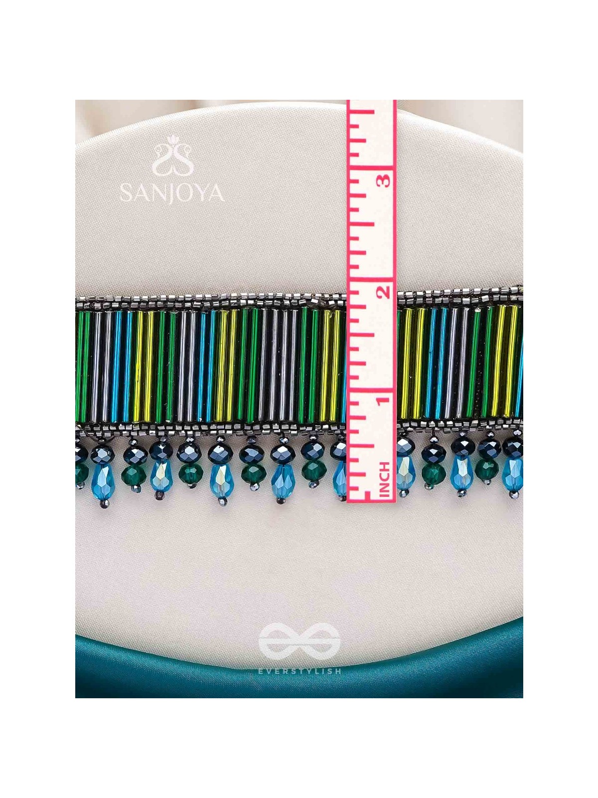 Vapraa- The Flower Bed- Glass Beads & Glass Drops Embroidered Choker Necklace