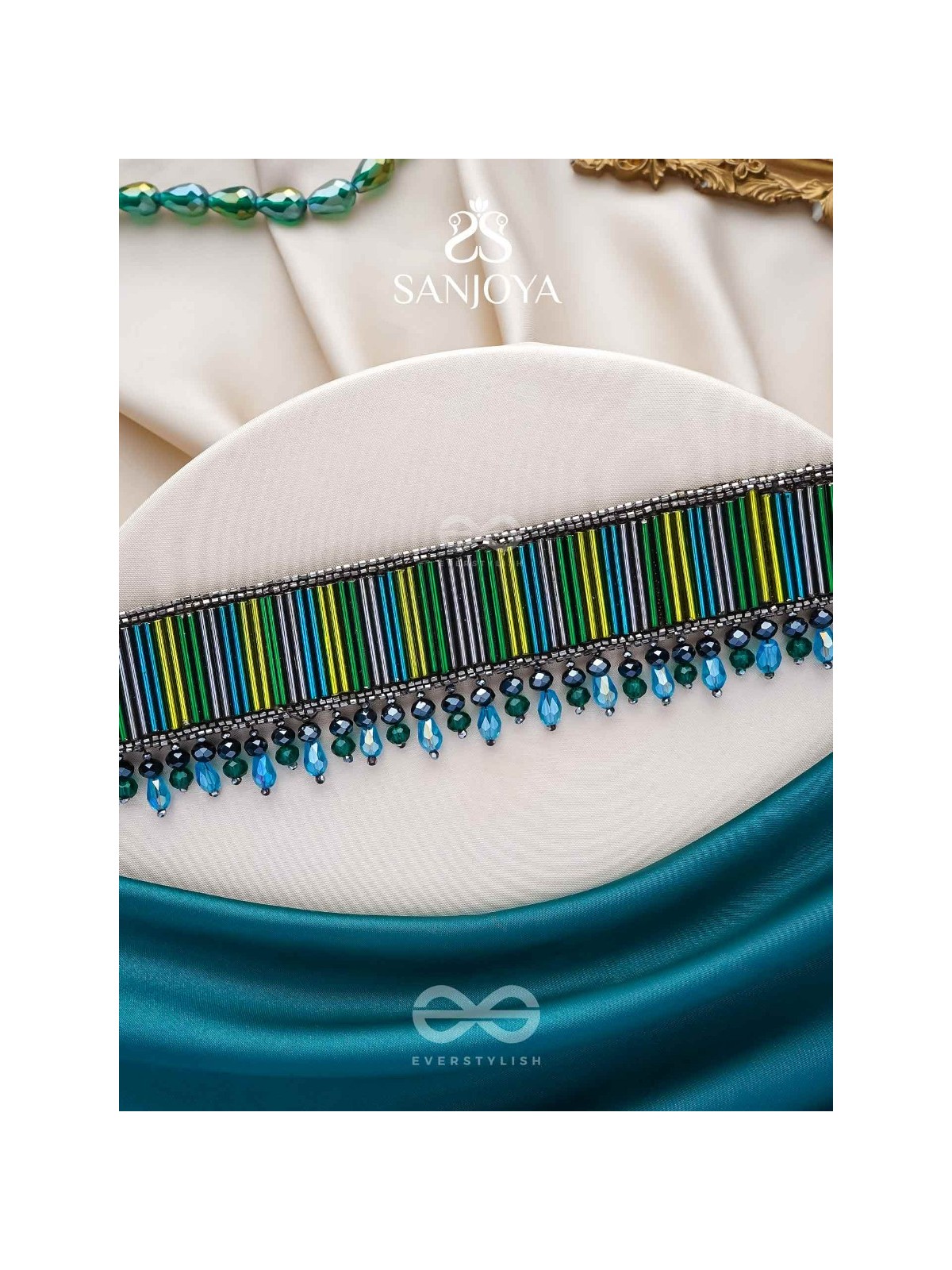 Vapraa- The Flower Bed- Glass Beads & Glass Drops Embroidered Choker Necklace