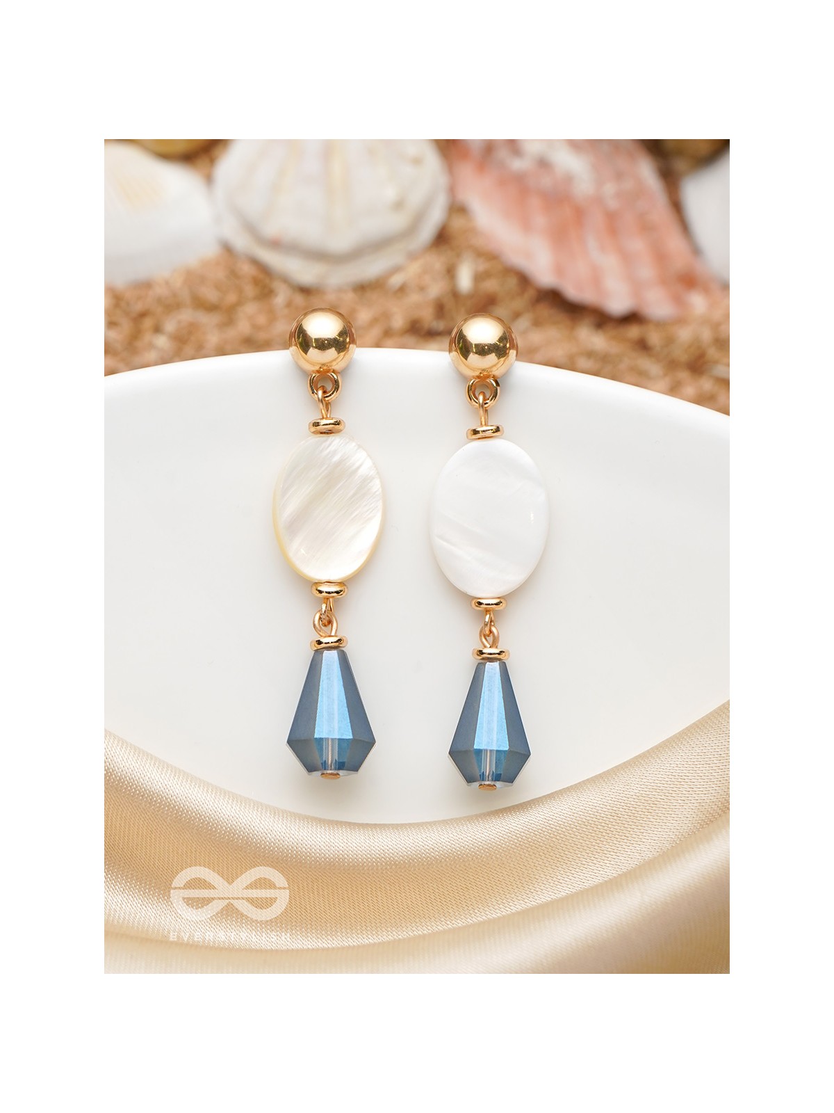 The Midnight Sea- Golden Shell & Beads Earrings