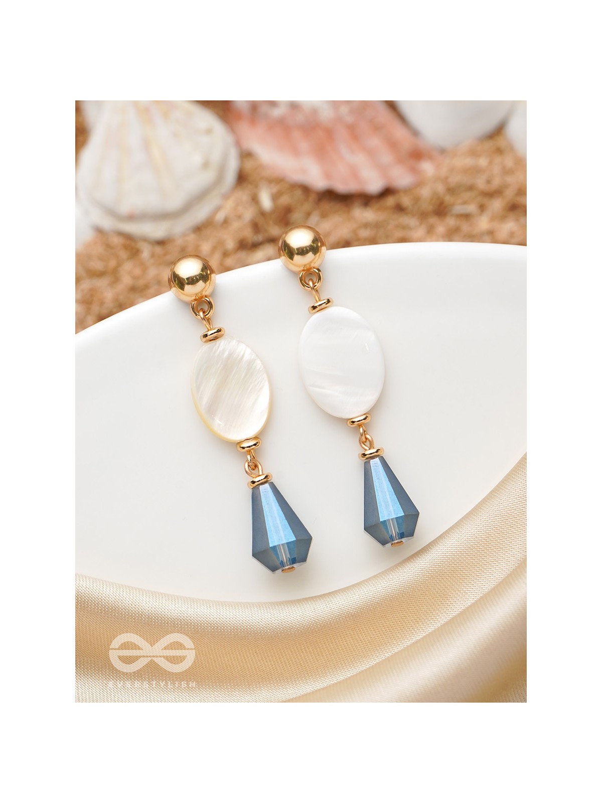 The Midnight Sea- Golden Shell & Beads Earrings