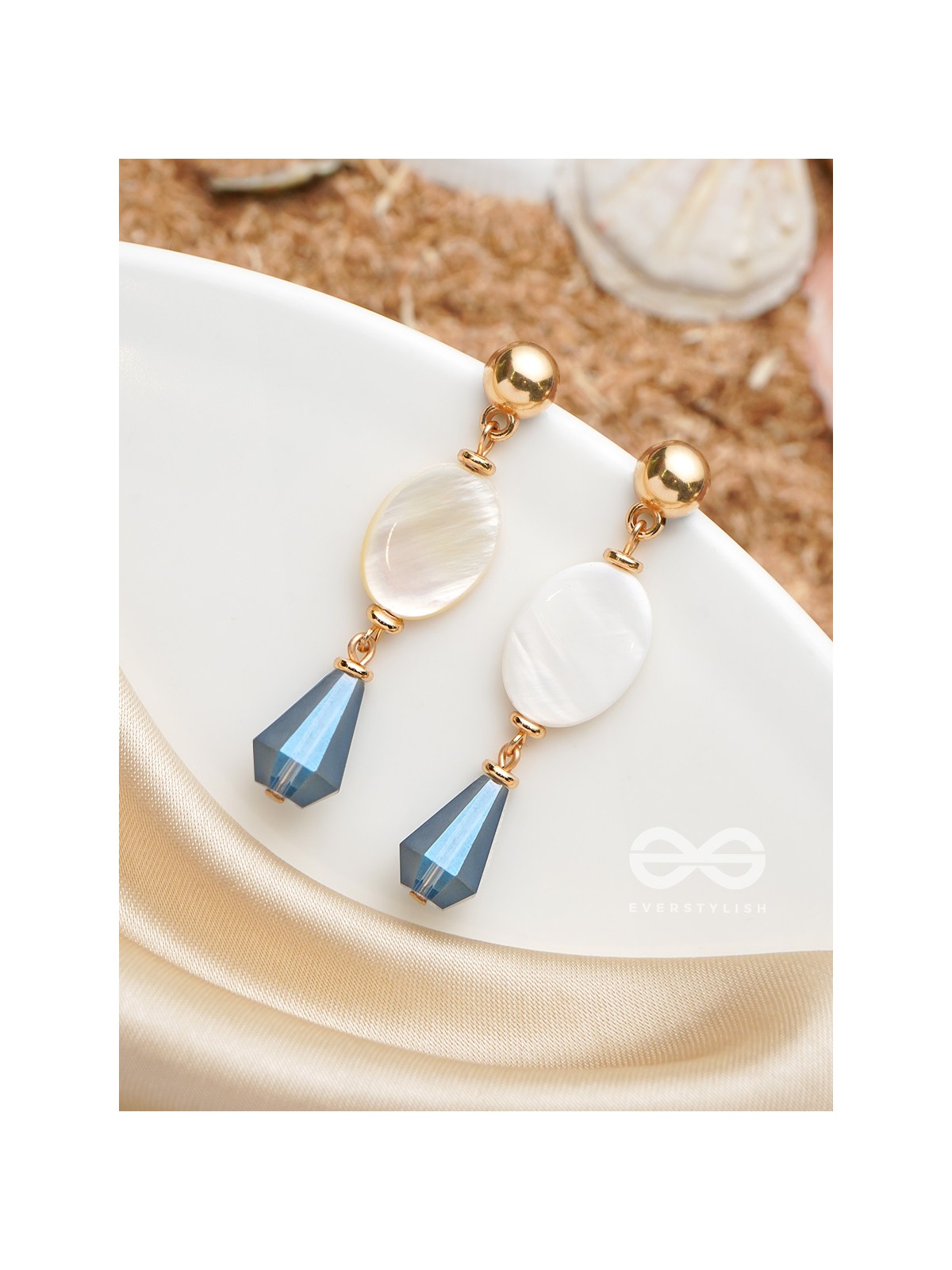 The Midnight Sea- Golden Shell & Beads Earrings