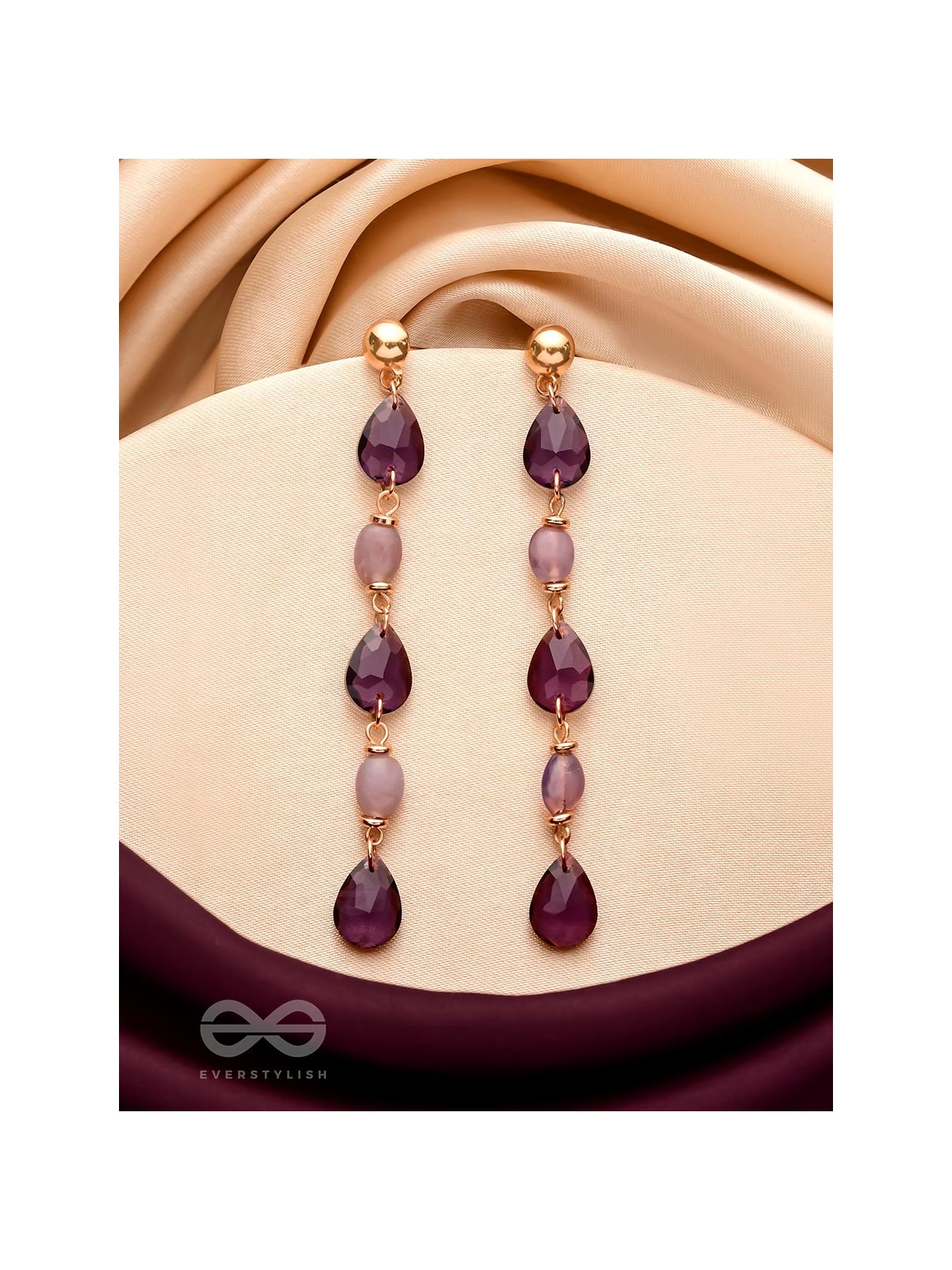 The Plum Passion- Golden Embellished Dangler Earrings