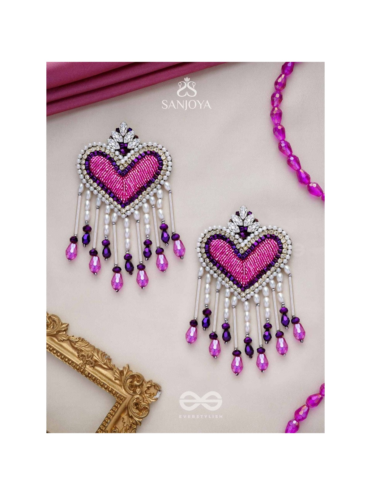 Trasa- The Crimson Heart- Pearls & Stones Embroidered Earrings