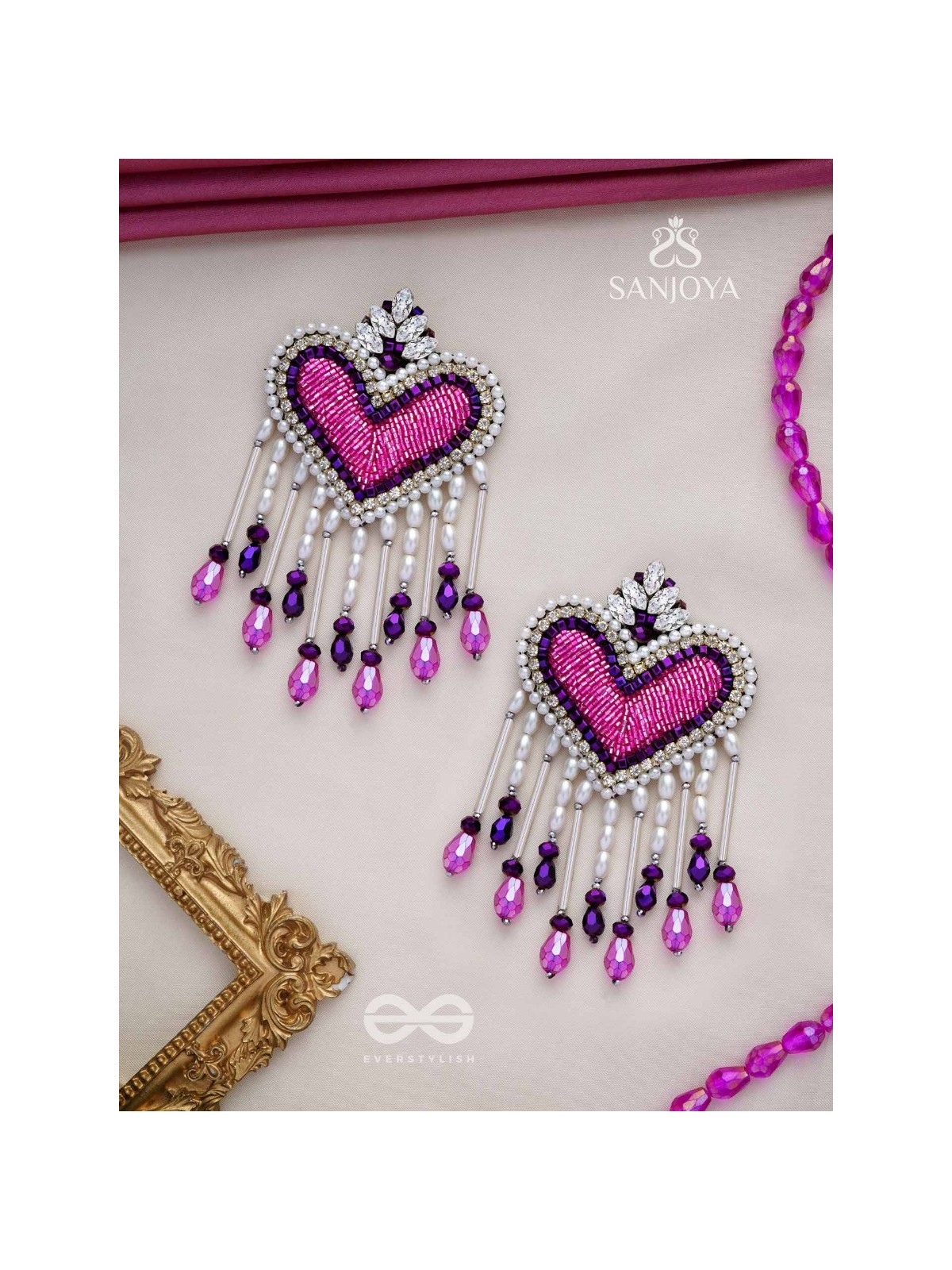 Trasa- The Crimson Heart- Pearls & Stones Embroidered Earrings