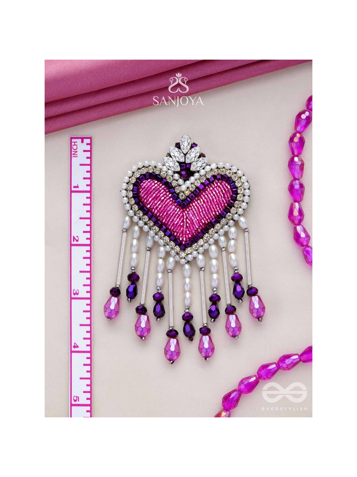 Trasa- The Crimson Heart- Pearls & Stones Embroidered Earrings