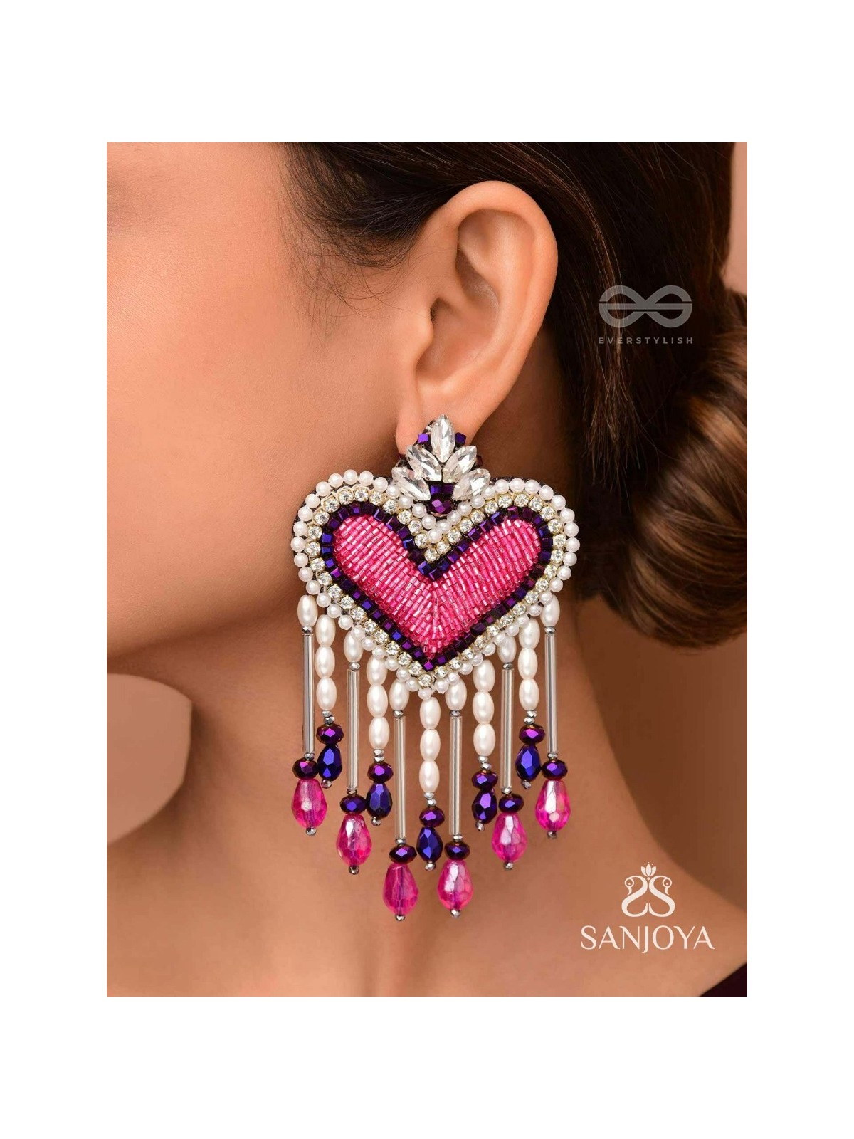 Trasa- The Crimson Heart- Pearls & Stones Embroidered Earrings