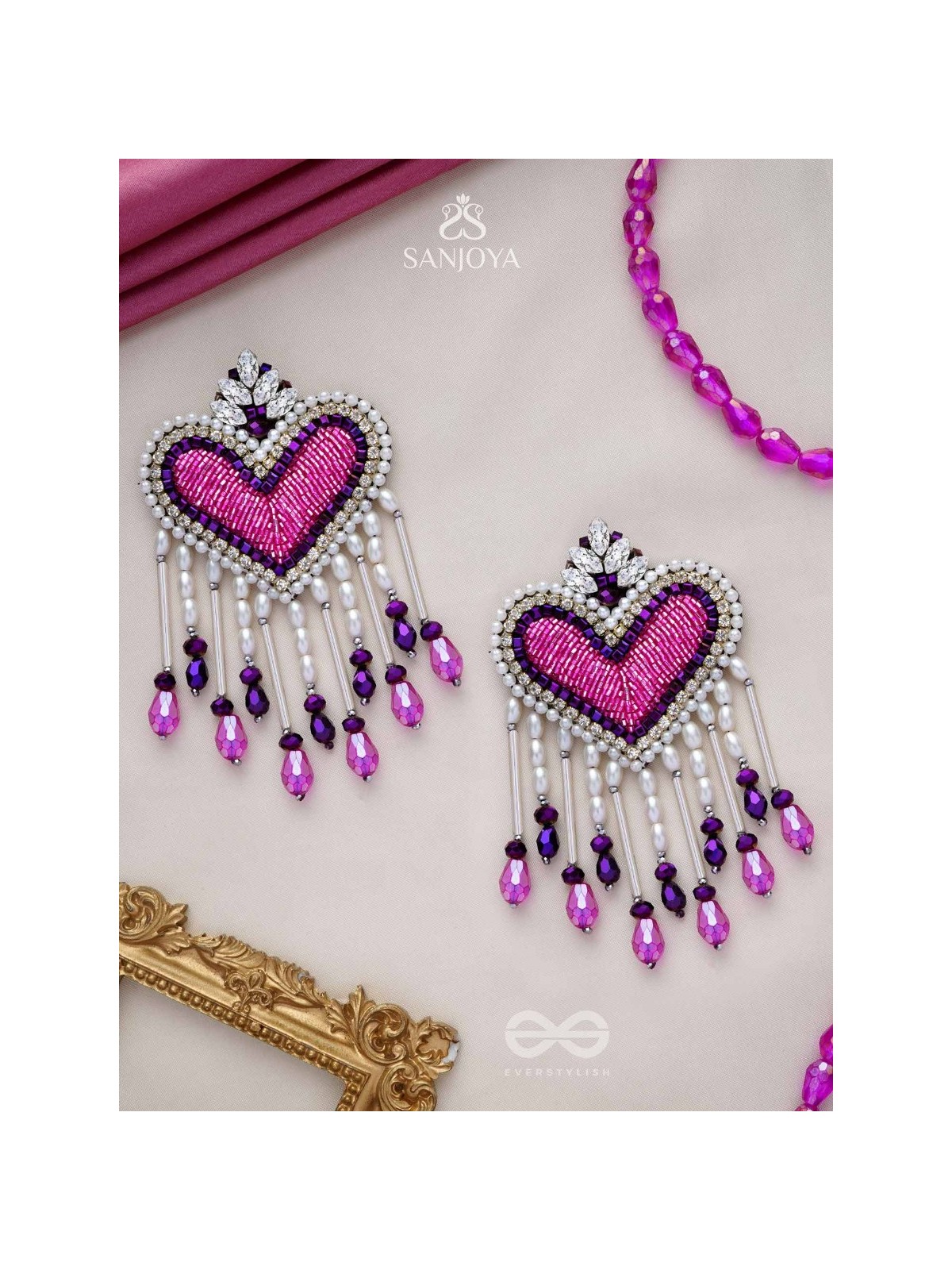 Trasa- The Crimson Heart- Pearls & Stones Embroidered Earrings