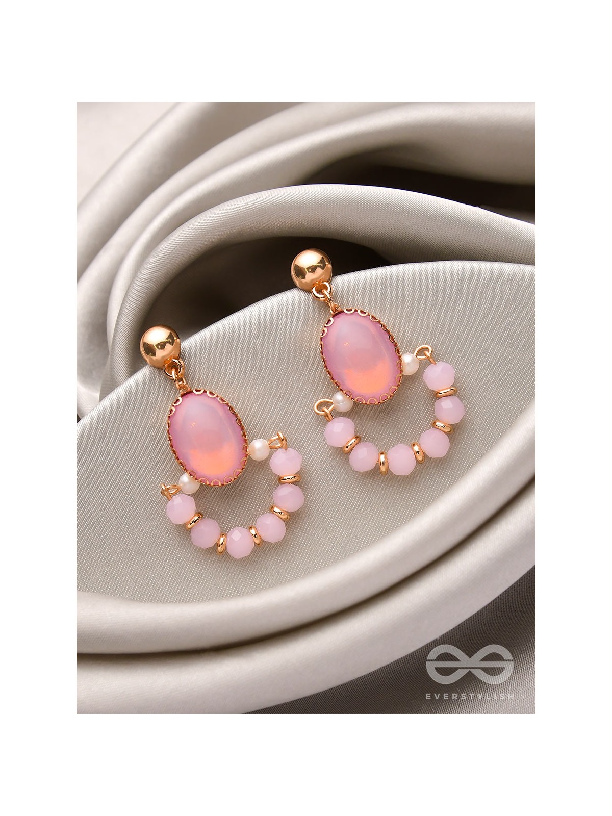 The Bubblegum Pink- Golden Embellished Earrings