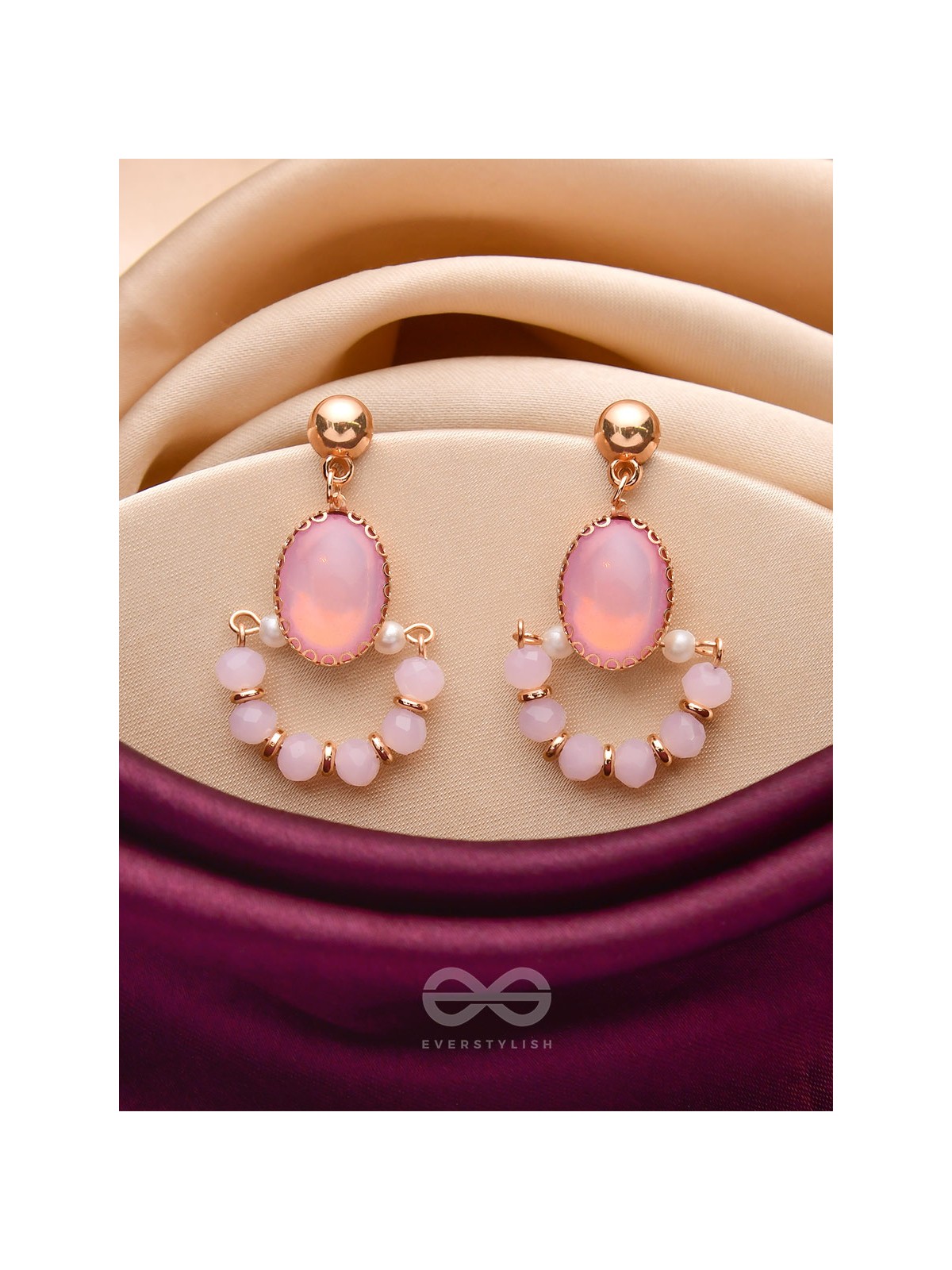 The Bubblegum Pink- Golden Embellished Earrings