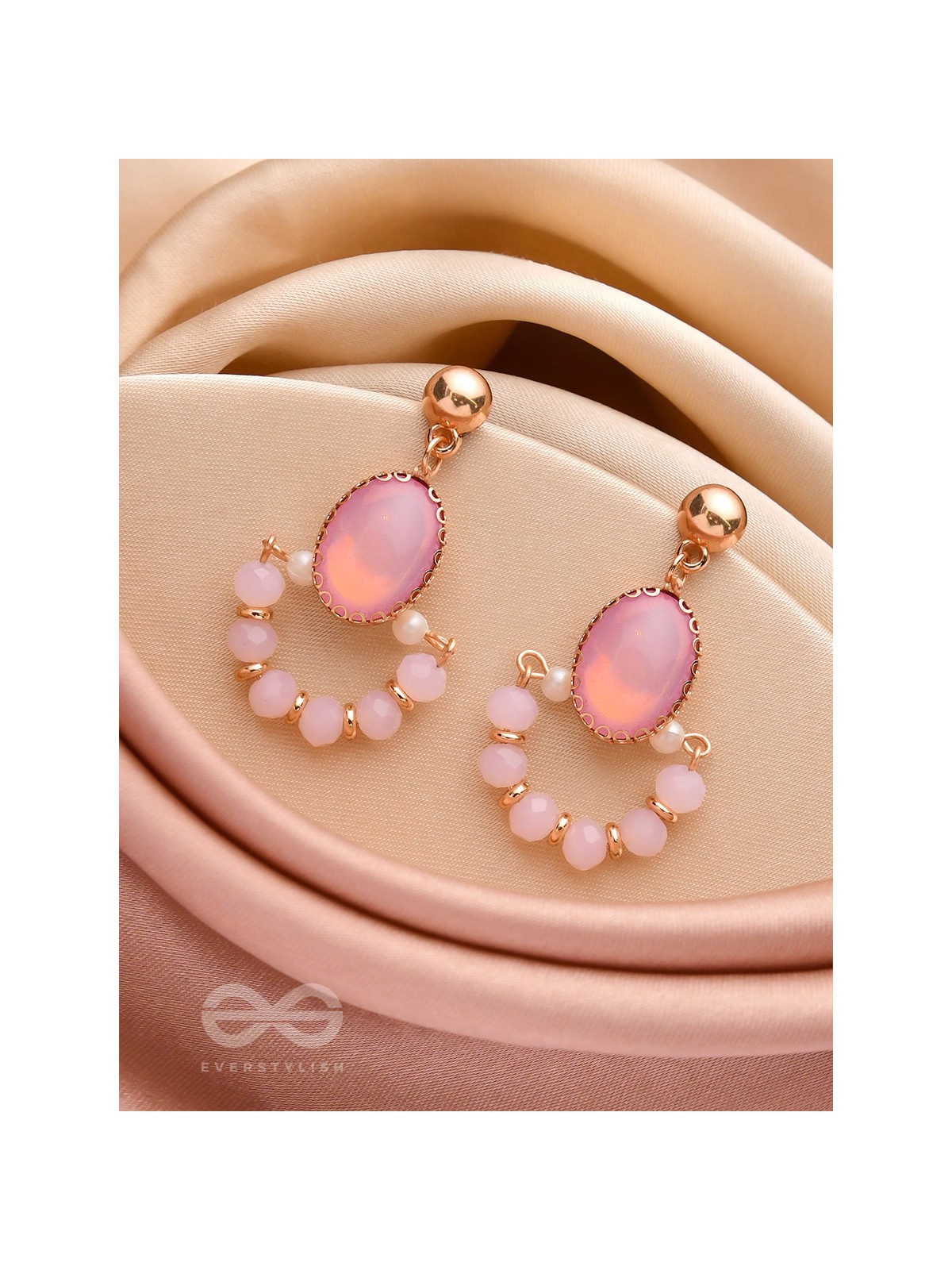 The Bubblegum Pink- Golden Embellished Earrings