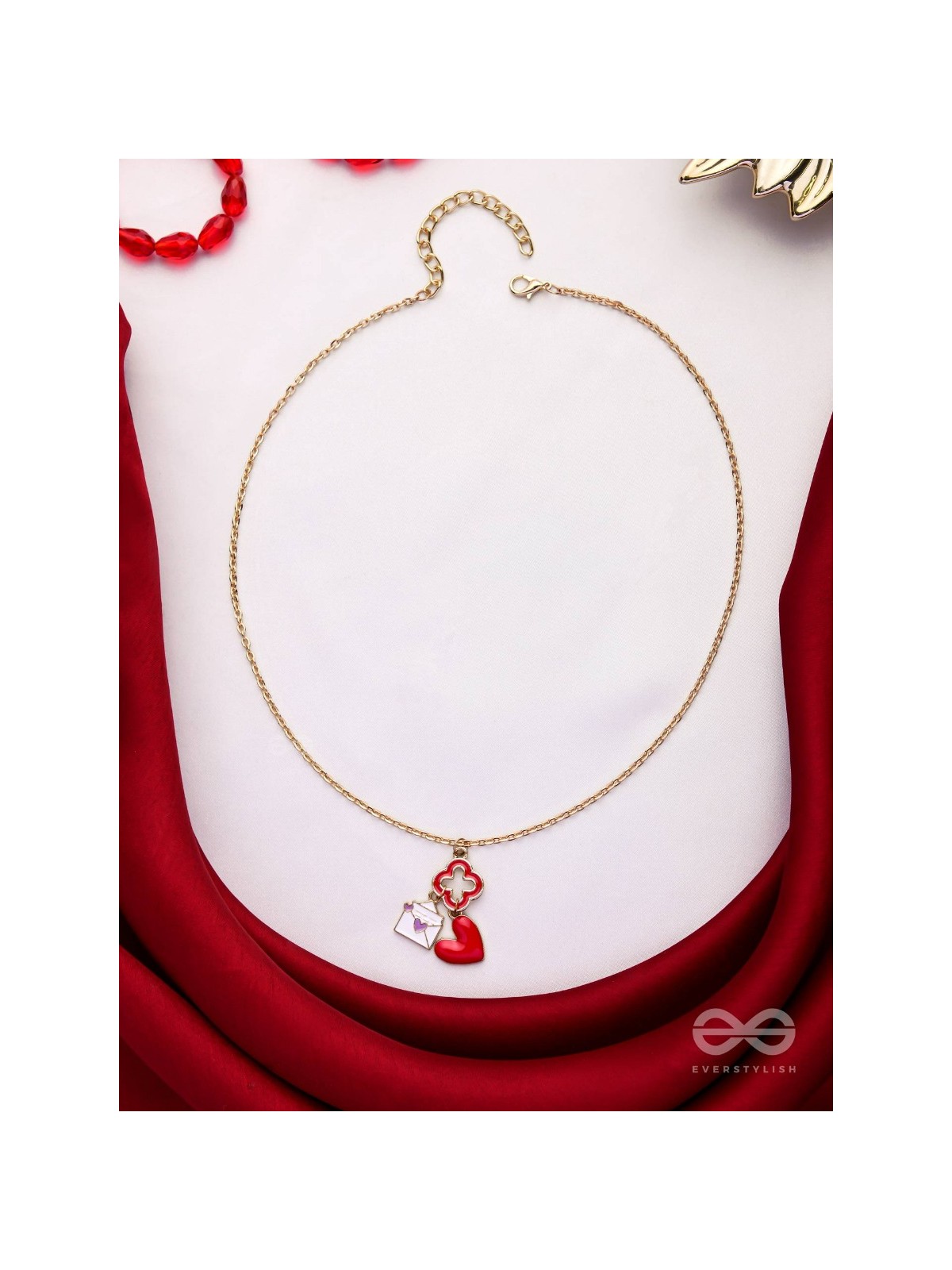 The Love Note - Golden Enamelled Necklace With Anti-Tarnish Coating 