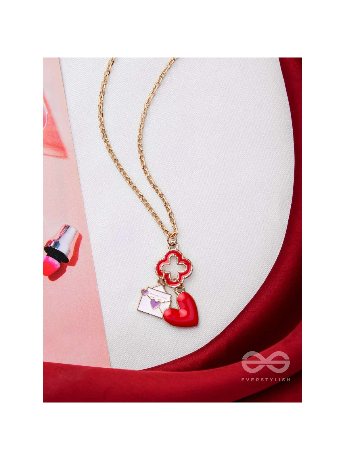 The Love Note - Golden Enamelled Necklace With Anti-Tarnish Coating 