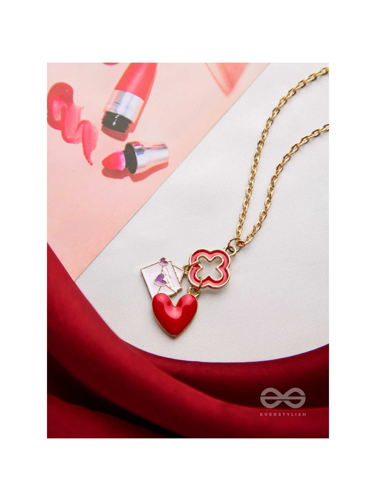 The Love Note - Golden Enamelled Necklace With Anti-Tarnish Coating 