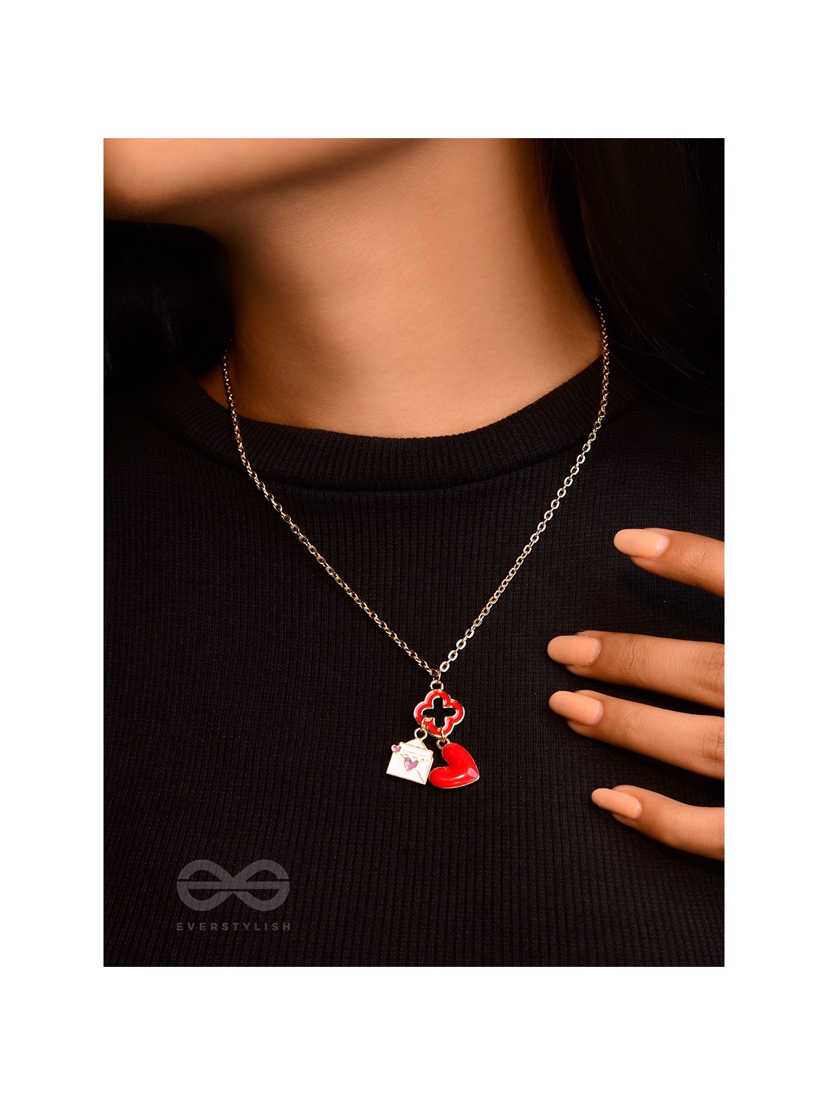 The Love Note - Golden Enamelled Necklace With Anti-Tarnish Coating 
