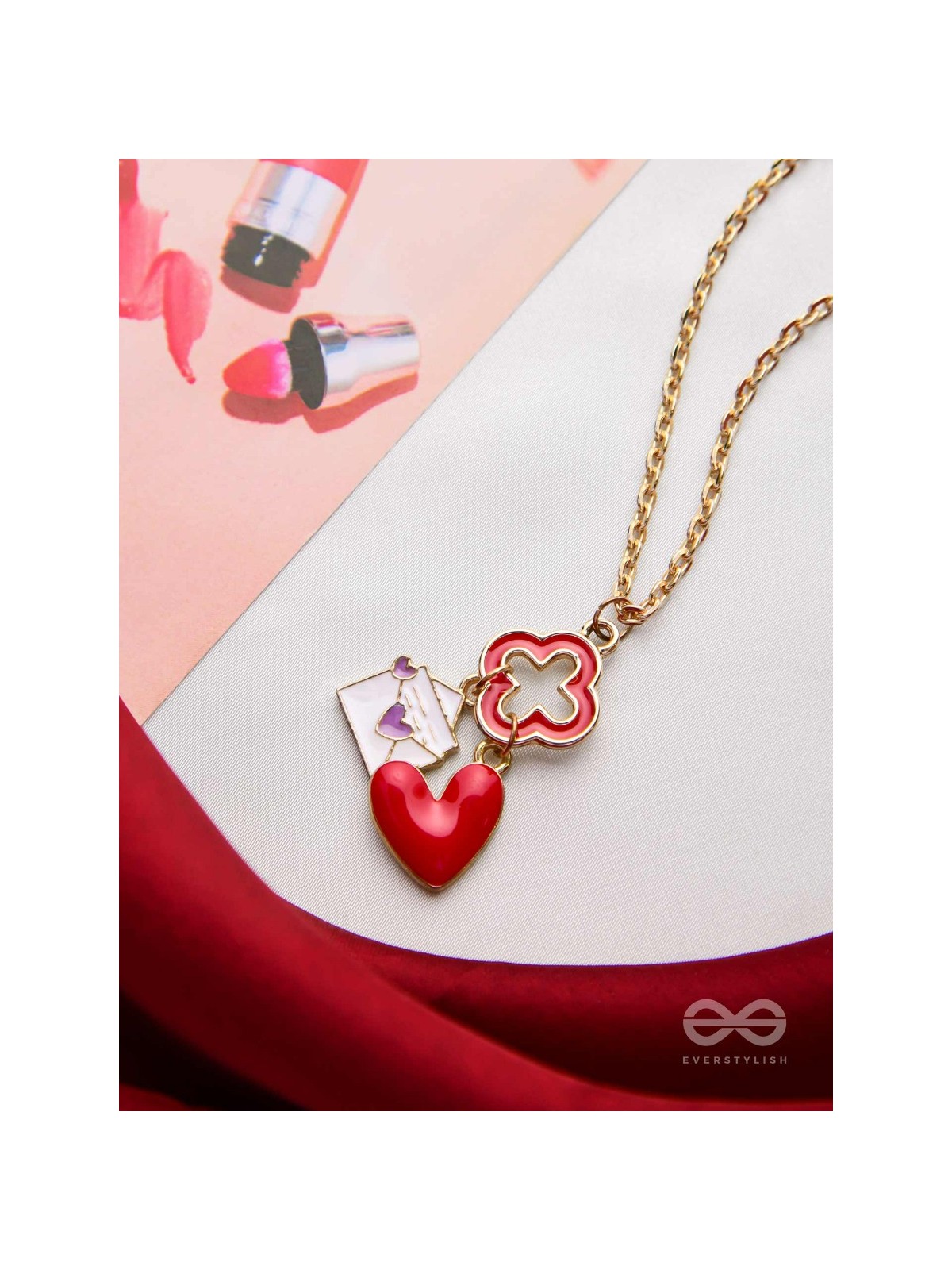 The Love Note - Golden Enamelled Necklace With Anti-Tarnish Coating 