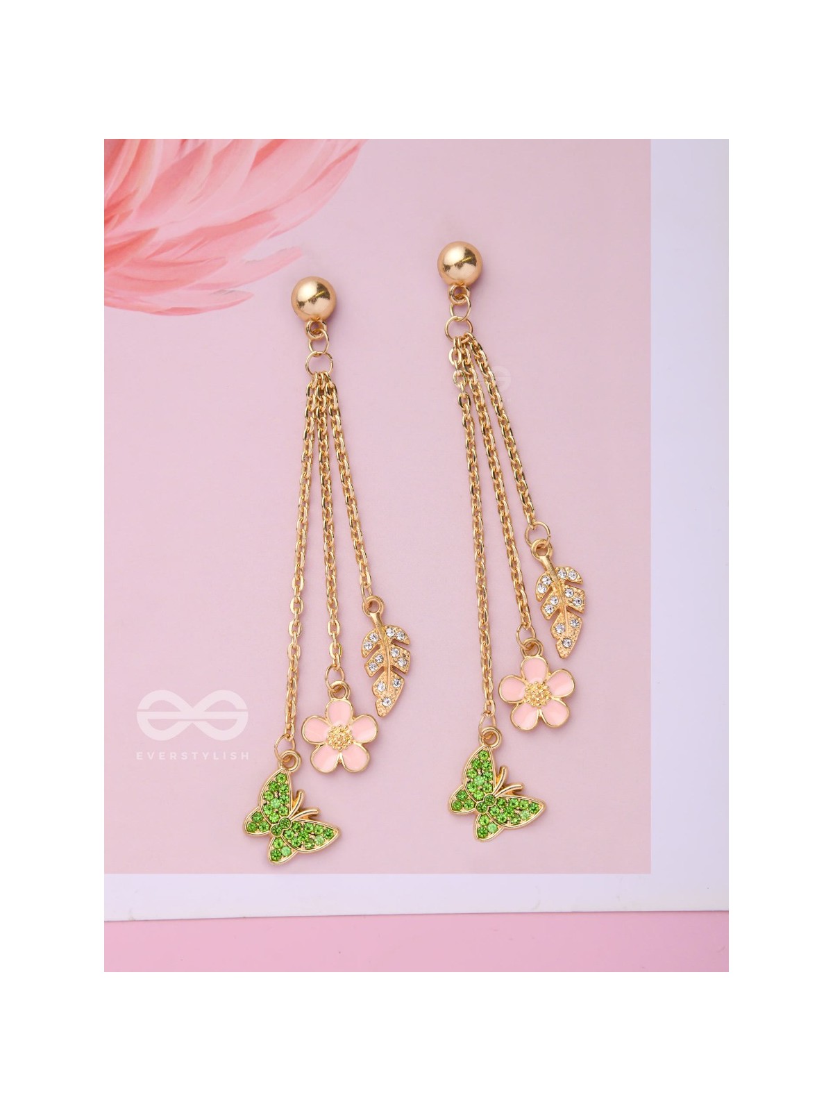 The Spring Butterfly- Golden Enamelled CZ Earrings 
