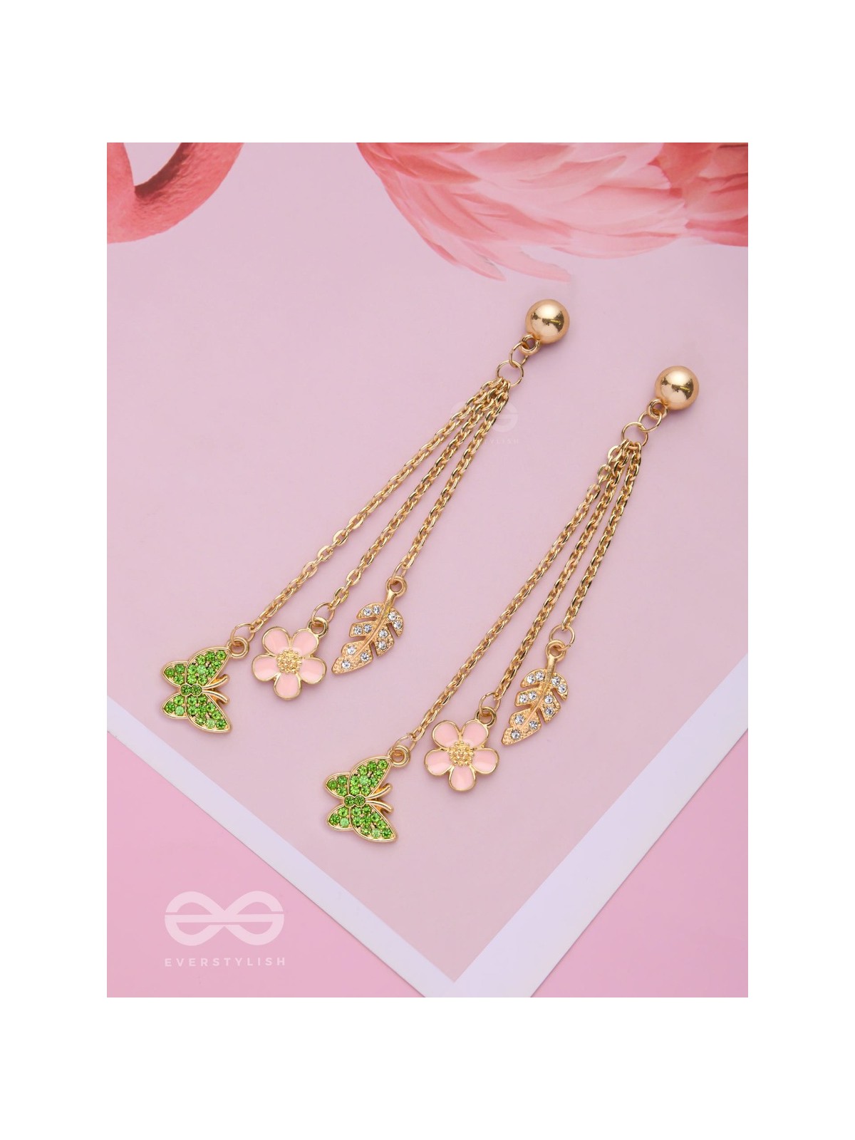 The Spring Butterfly- Golden Enamelled CZ Earrings 