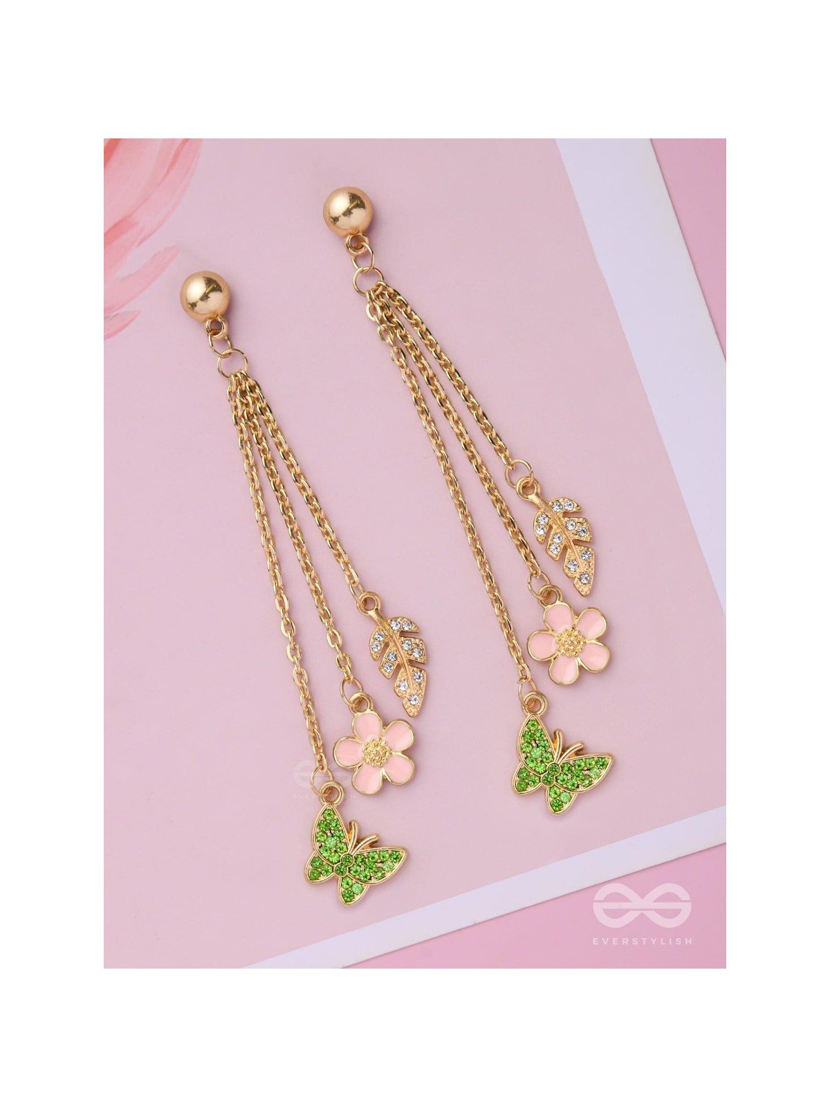 The Spring Butterfly- Golden Enamelled CZ Earrings 