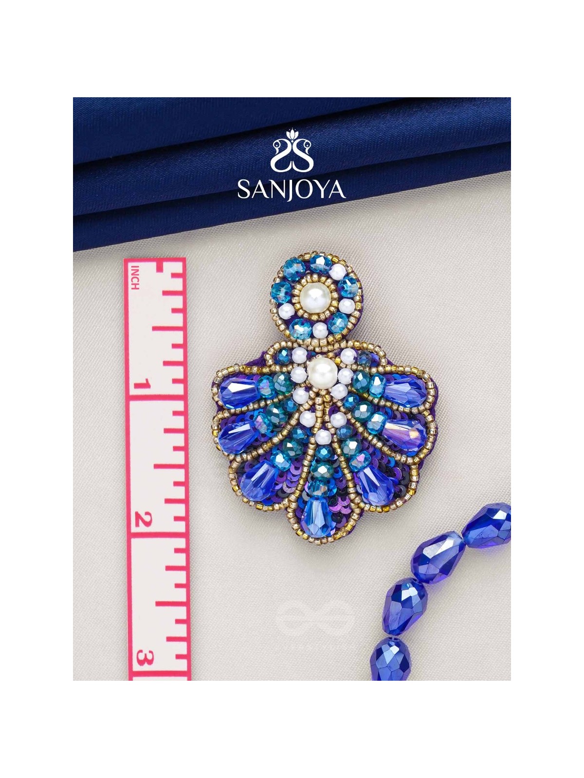 Vrikshagra- The Indigo Crown- Pearls, Beads & Sequins Embroidered Earrings