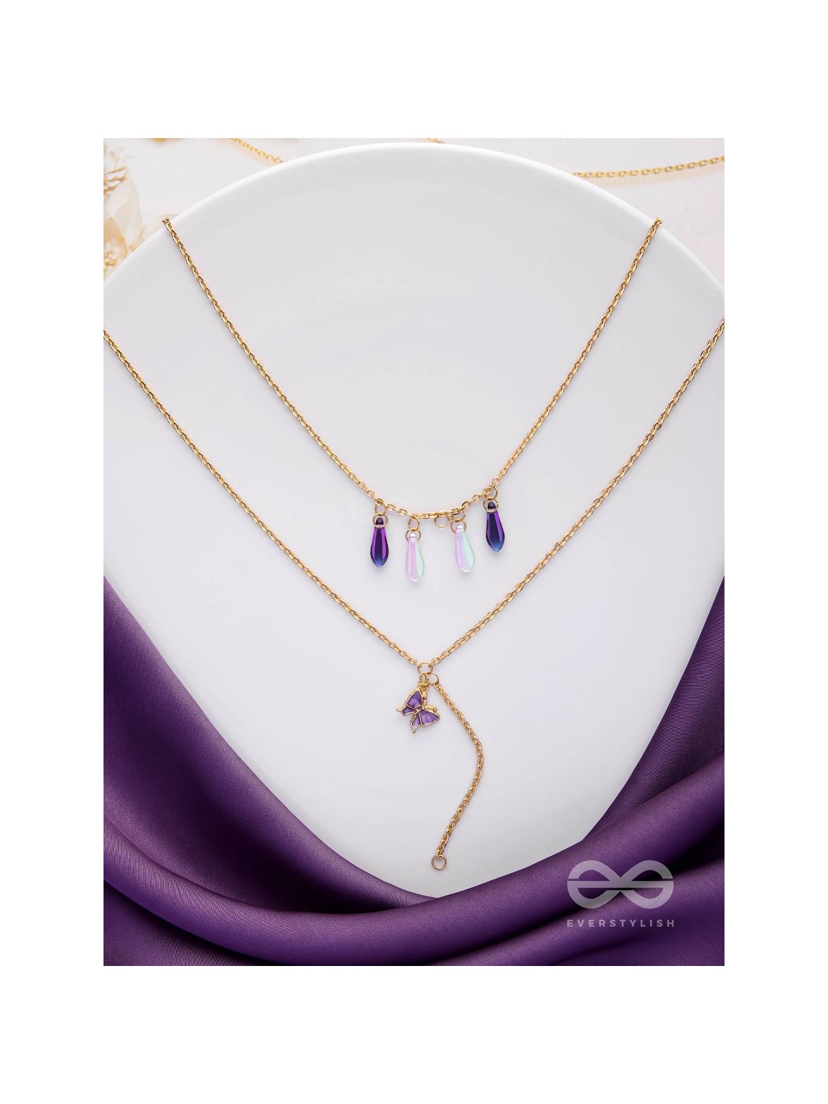 Butterfly N Blooms- Golden Layered Necklace With Anti-Tarnish Coating 