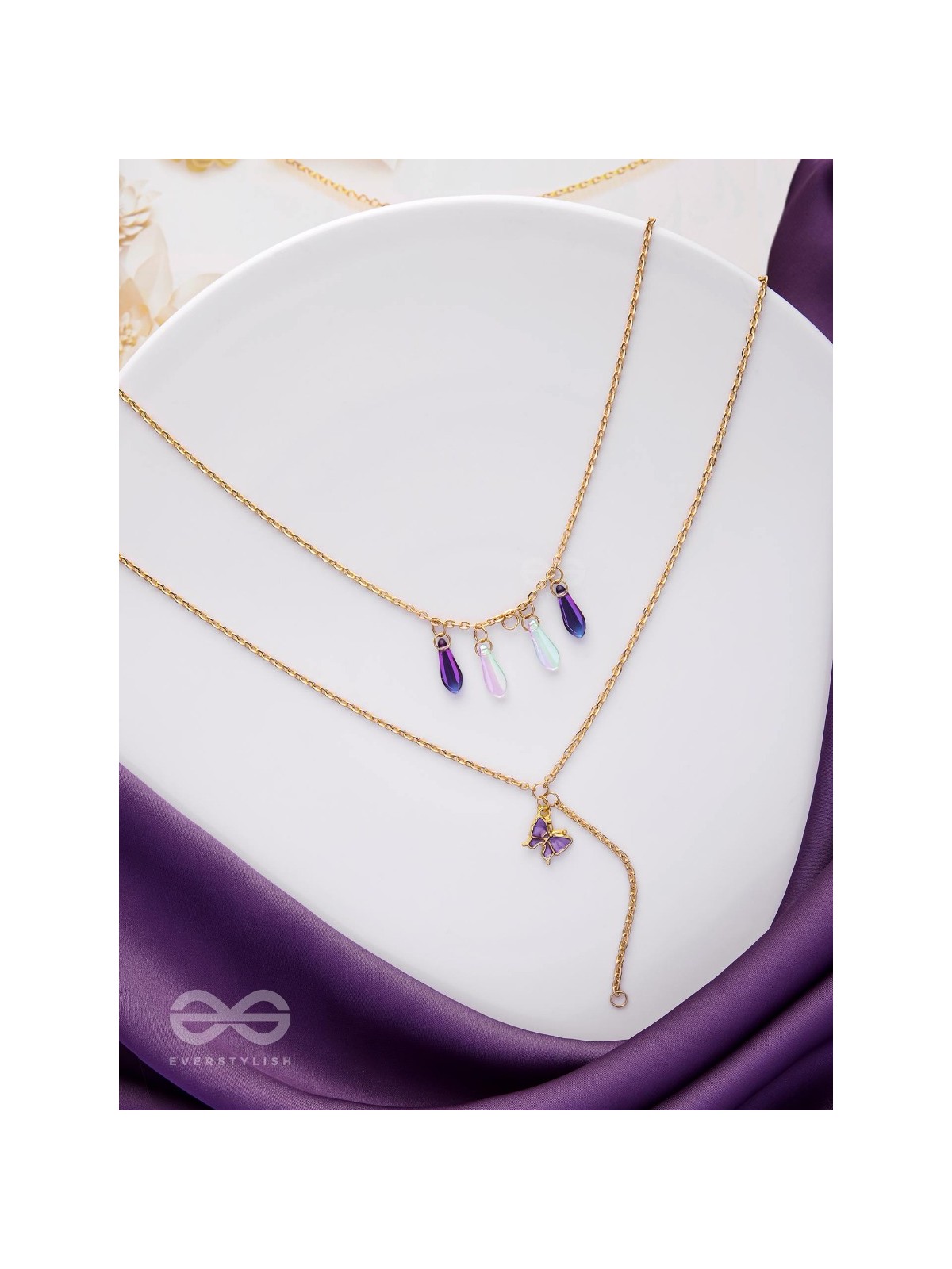 Butterfly N Blooms- Golden Layered Necklace With Anti-Tarnish Coating 