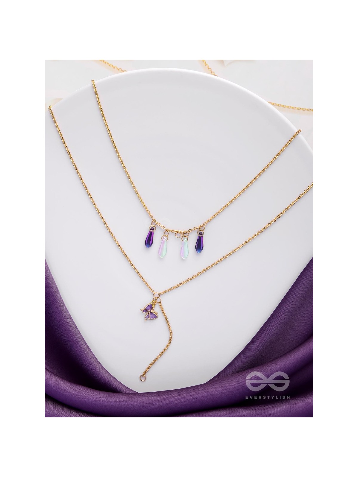 Butterfly N Blooms- Golden Layered Necklace With Anti-Tarnish Coating 