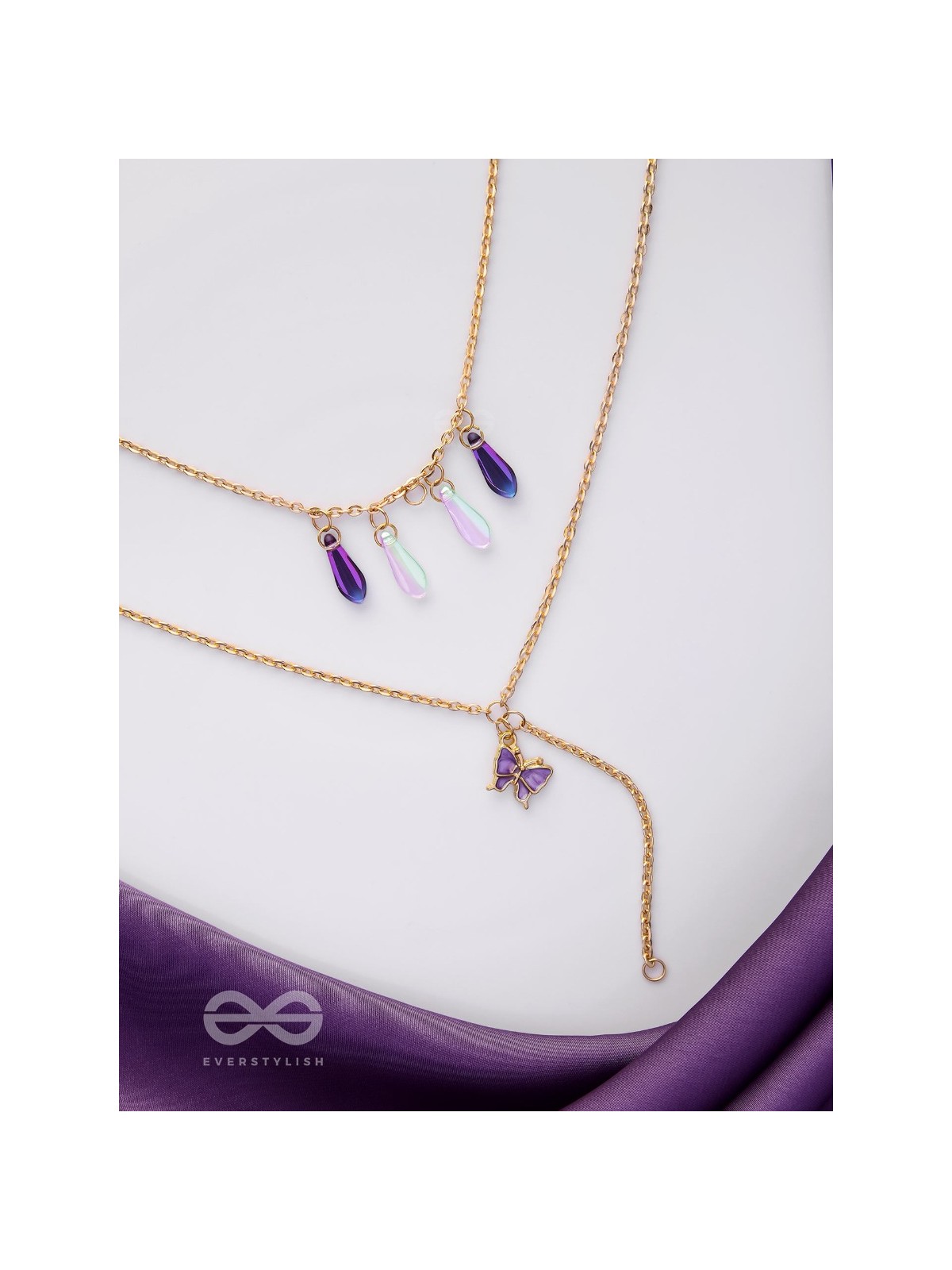 Butterfly N Blooms- Golden Layered Necklace With Anti-Tarnish Coating 