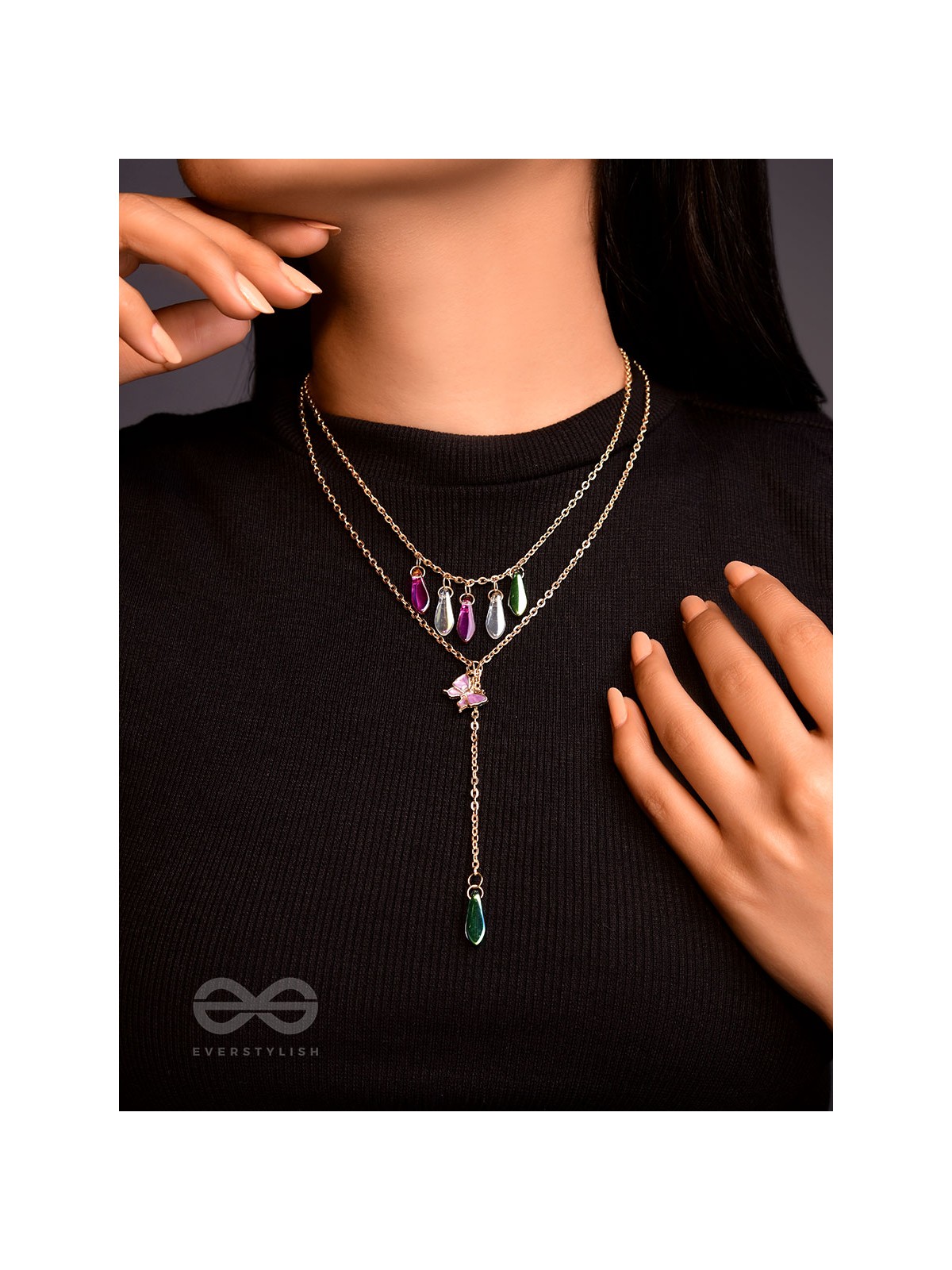 Butterfly N Blooms- Golden Layered Necklace With Anti-Tarnish Coating 