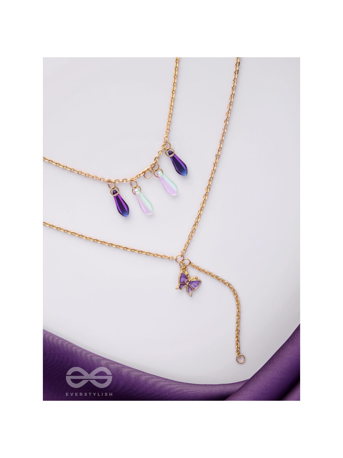 Butterfly N Blooms- Golden Layered Necklace With Anti-Tarnish Coating 