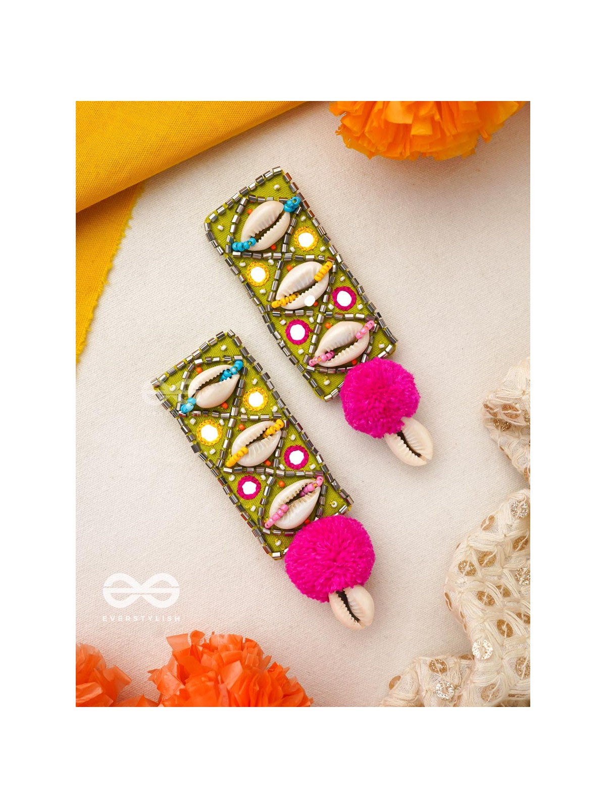 Peshika- The Shimmering Shells- Mirrors & Resham Embroidered Earrings