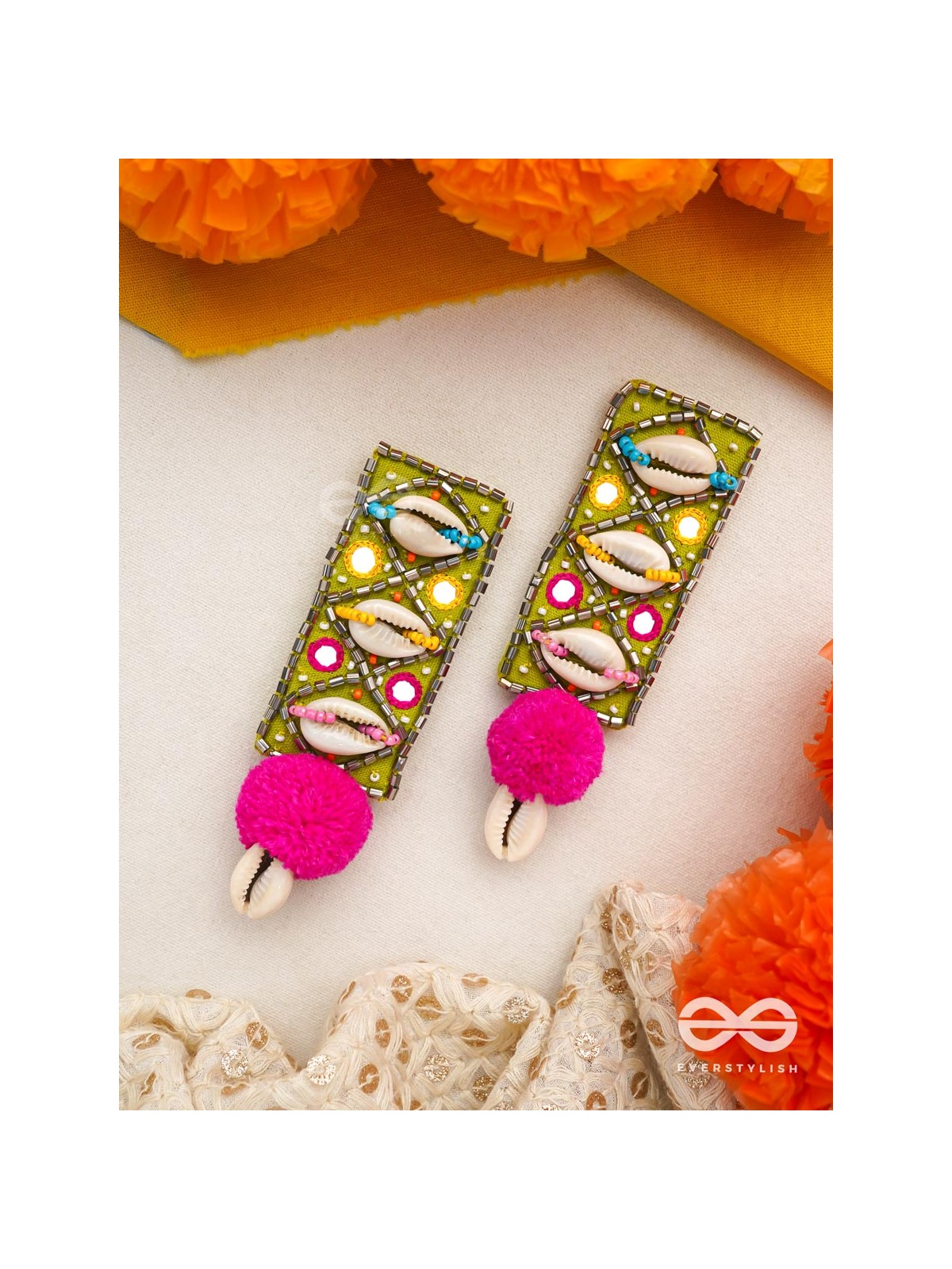 Peshika- The Shimmering Shells- Mirrors & Resham Embroidered Earrings