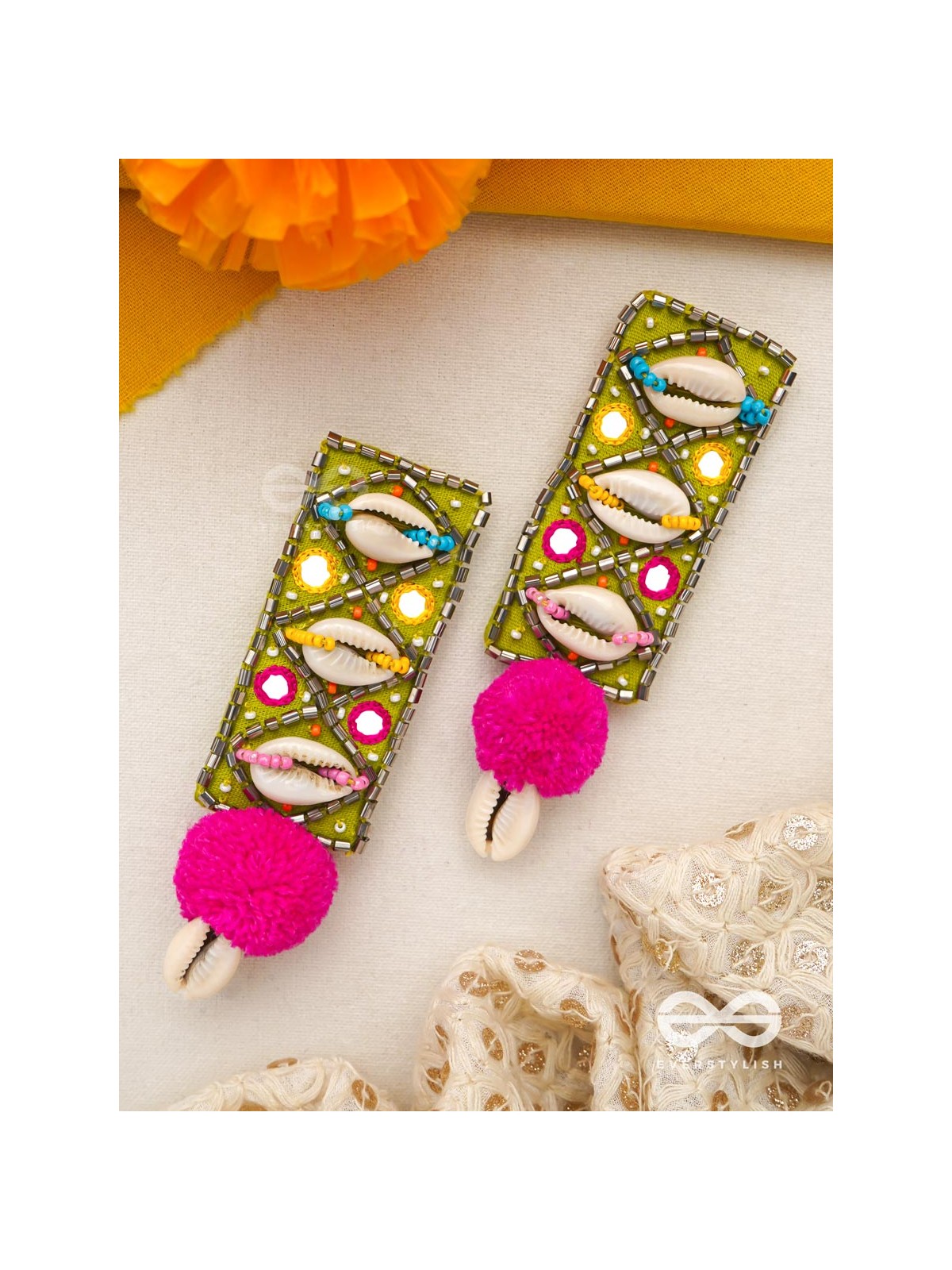 Peshika- The Shimmering Shells- Mirrors & Resham Embroidered Earrings