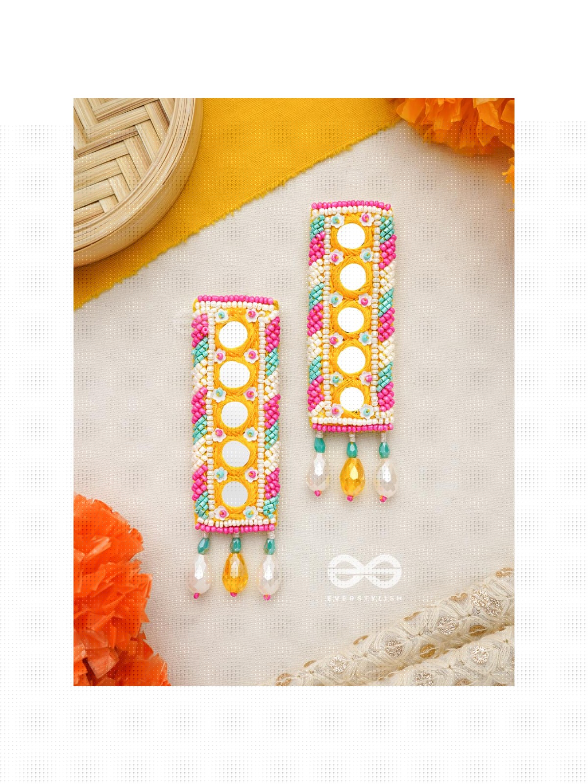 Bimbita- The Mirror Image- Glass Beads & Mirror Lace Embroidered Earrings