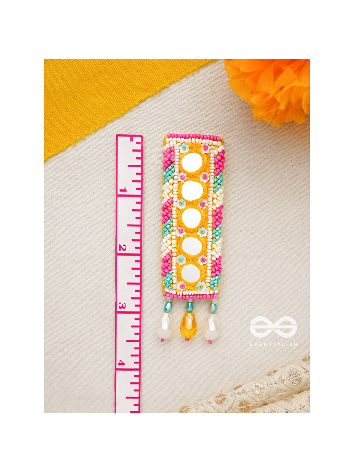 Bimbita- The Mirror Image- Glass Beads & Mirror Lace Embroidered Earrings