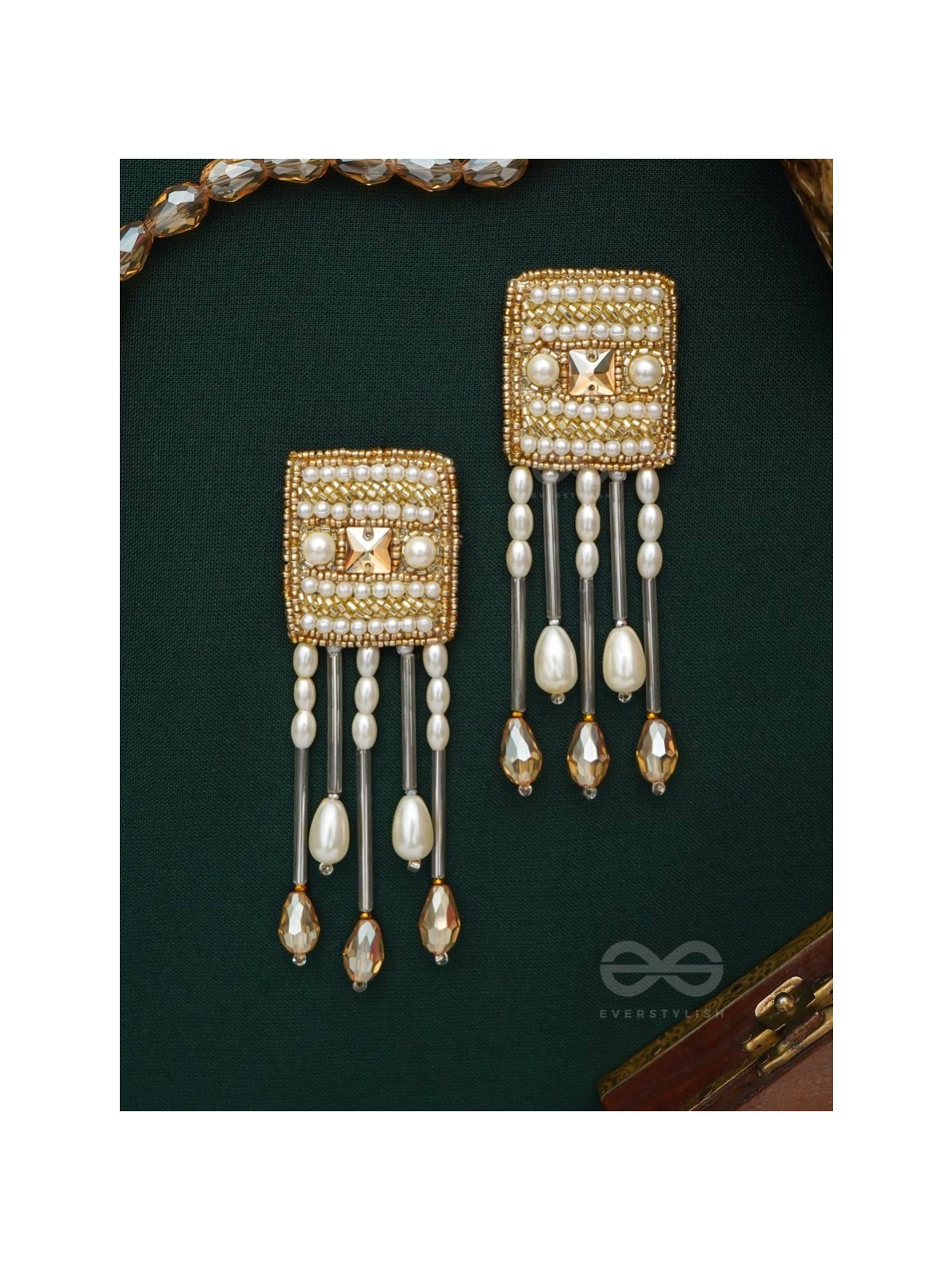 Sthagika- The Adorned Box- Pearls, Stones & Beads Embroidered Earrings