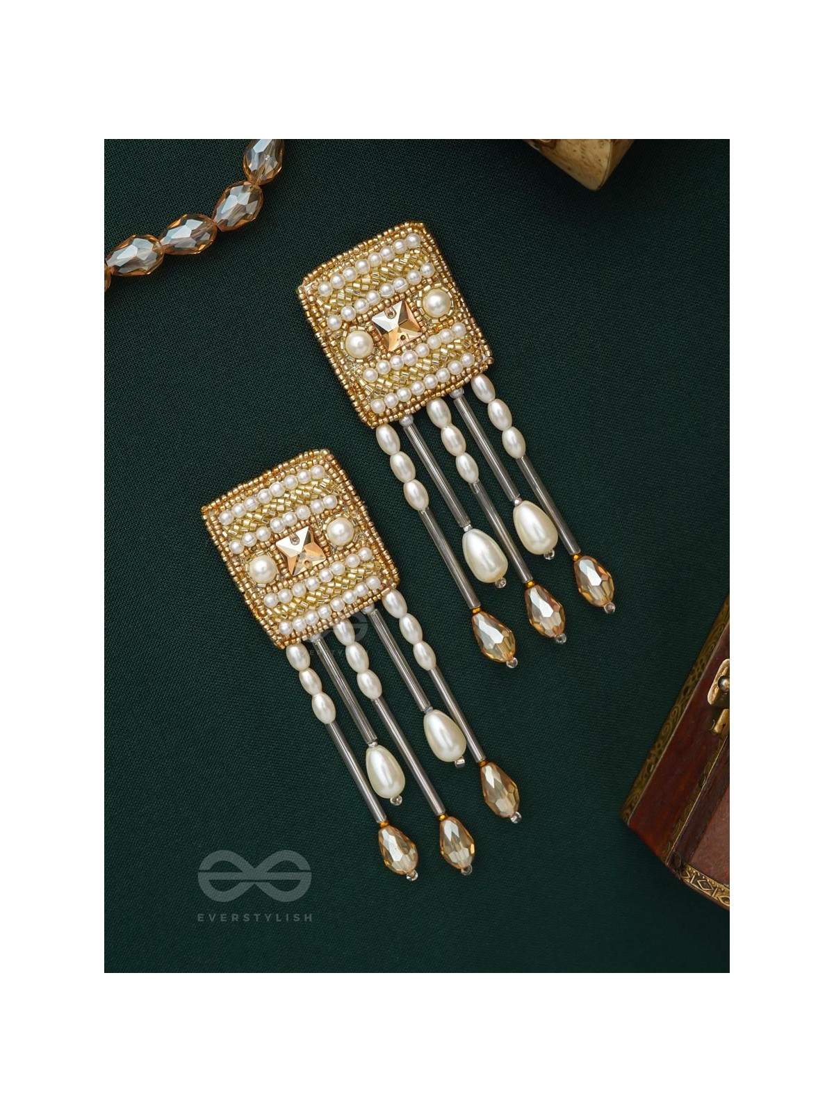 Sthagika- The Adorned Box- Pearls, Stones & Beads Embroidered Earrings