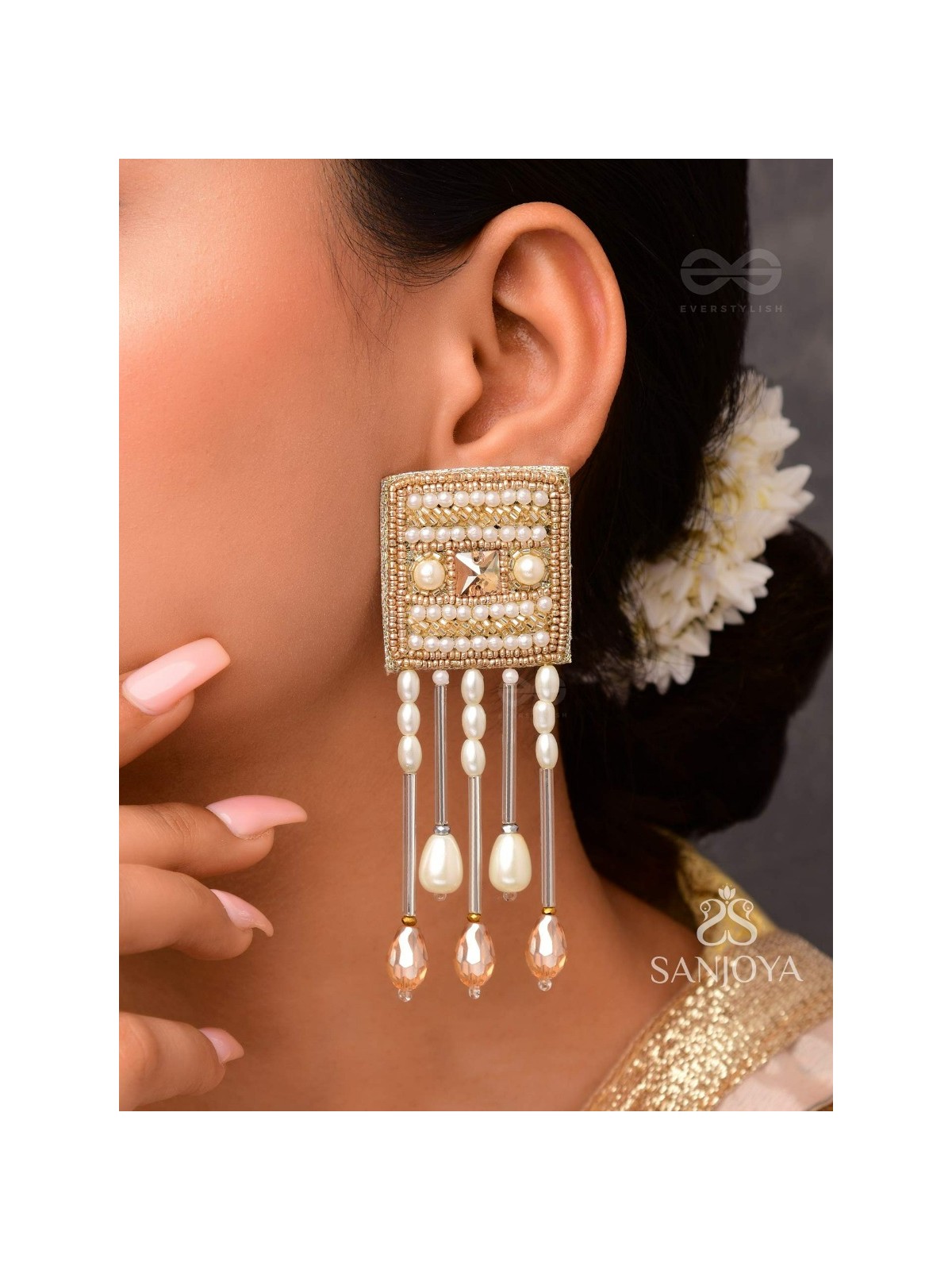 Sthagika- The Adorned Box- Pearls, Stones & Beads Embroidered Earrings