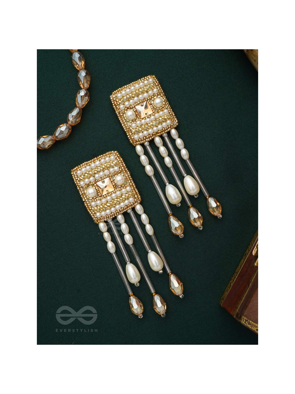 Sthagika- The Adorned Box- Pearls, Stones & Beads Embroidered Earrings